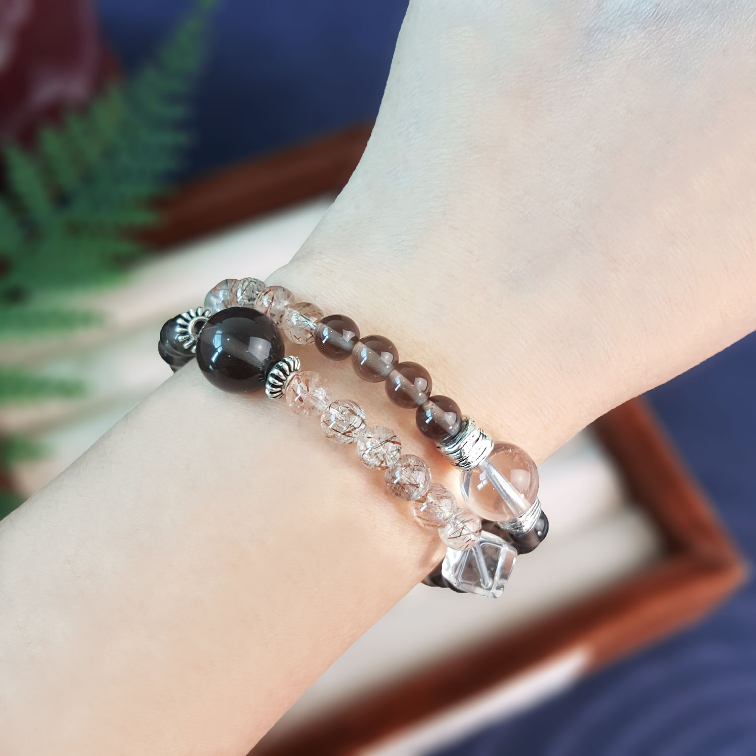 19 Aug - Iced Obsidian With Black Gold Super Seven Double Layer Bracelet