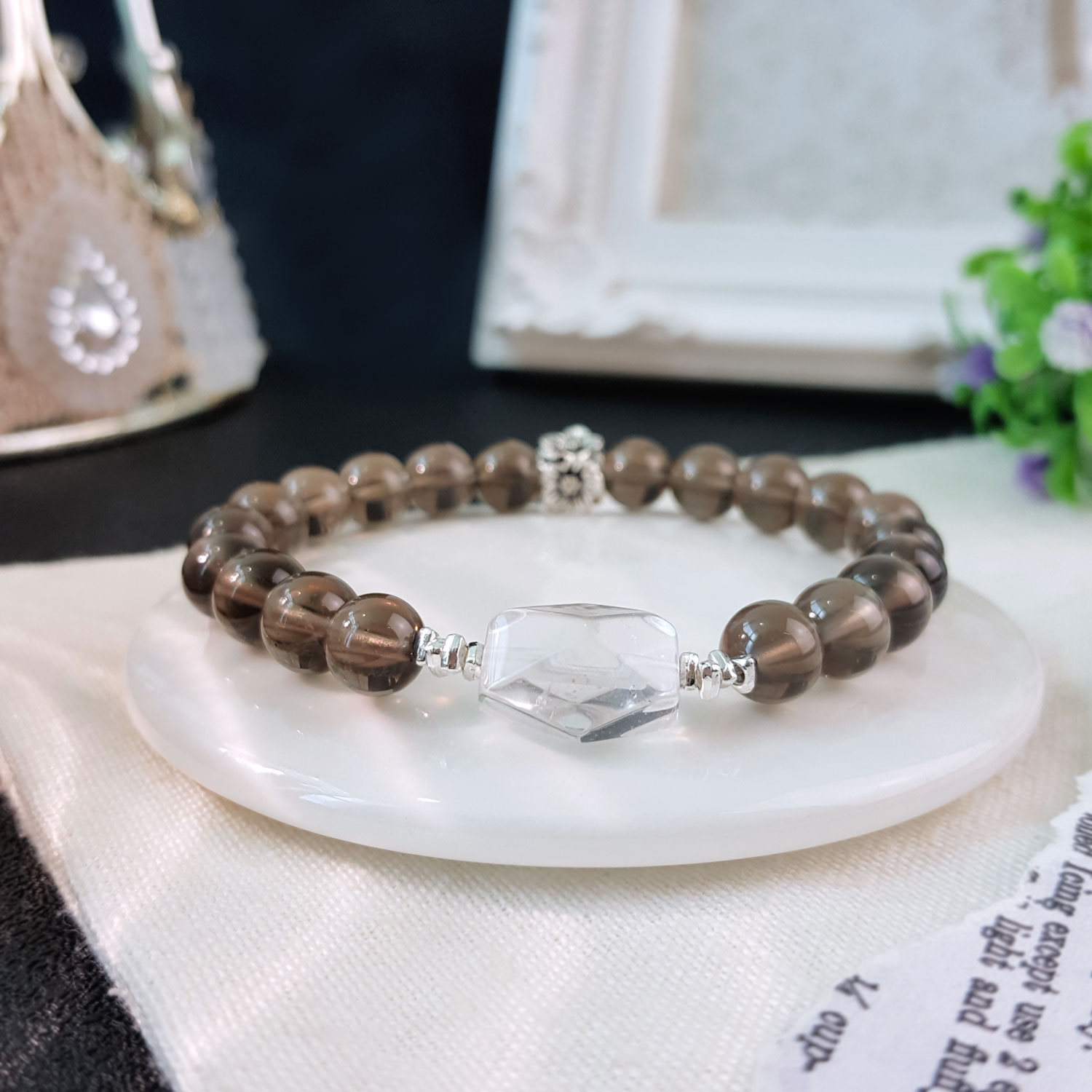 Smoky with Clear Quartz Design Bracelet