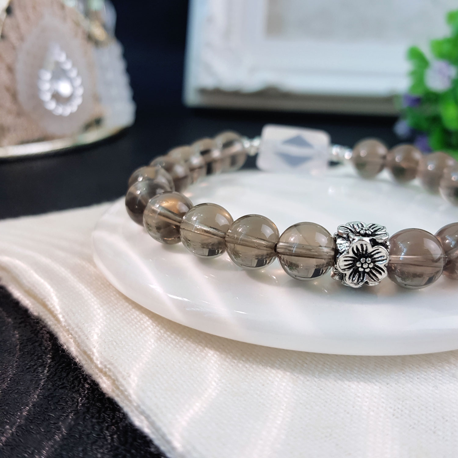 Smoky with Clear Quartz Design Bracelet
