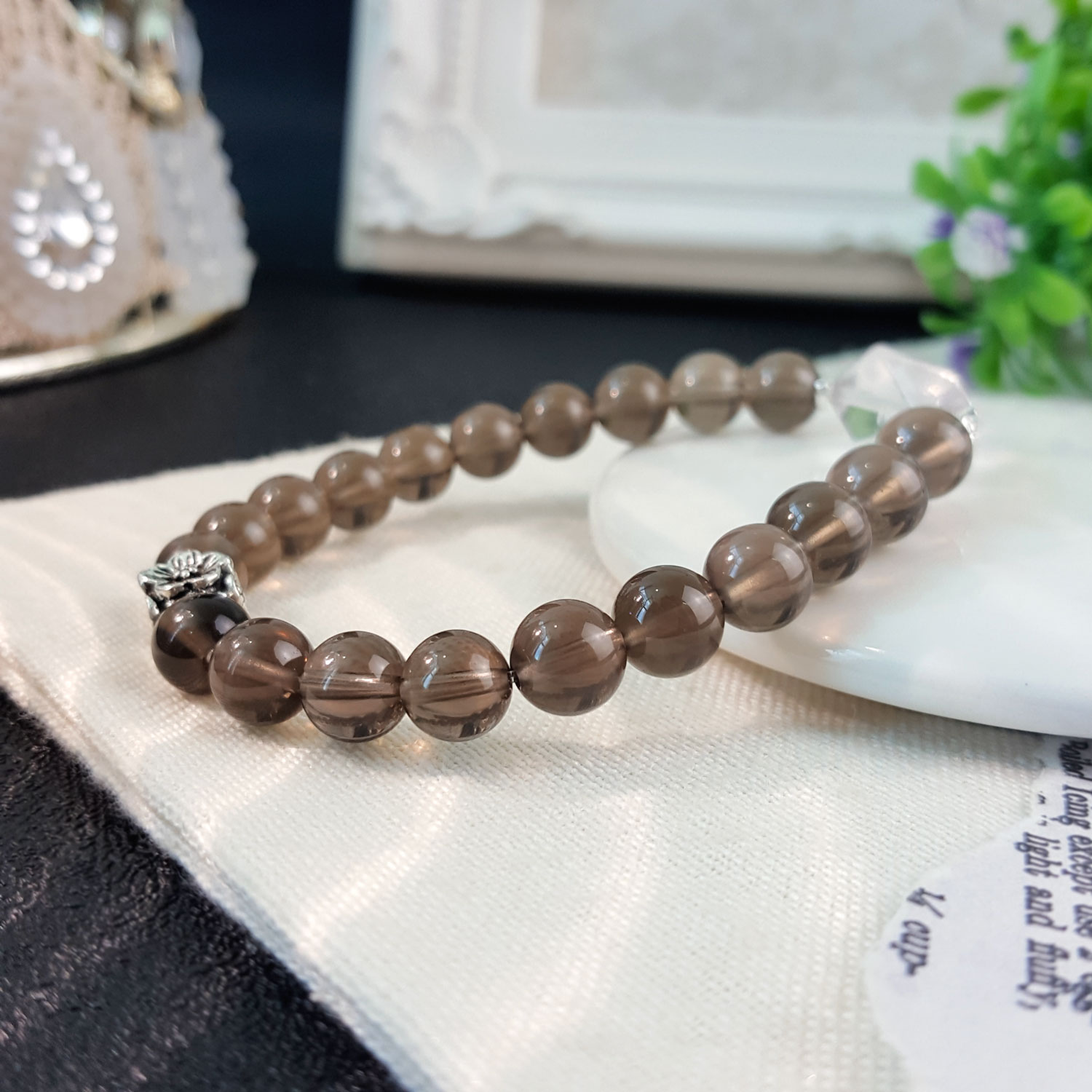 Smoky with Clear Quartz Design Bracelet
