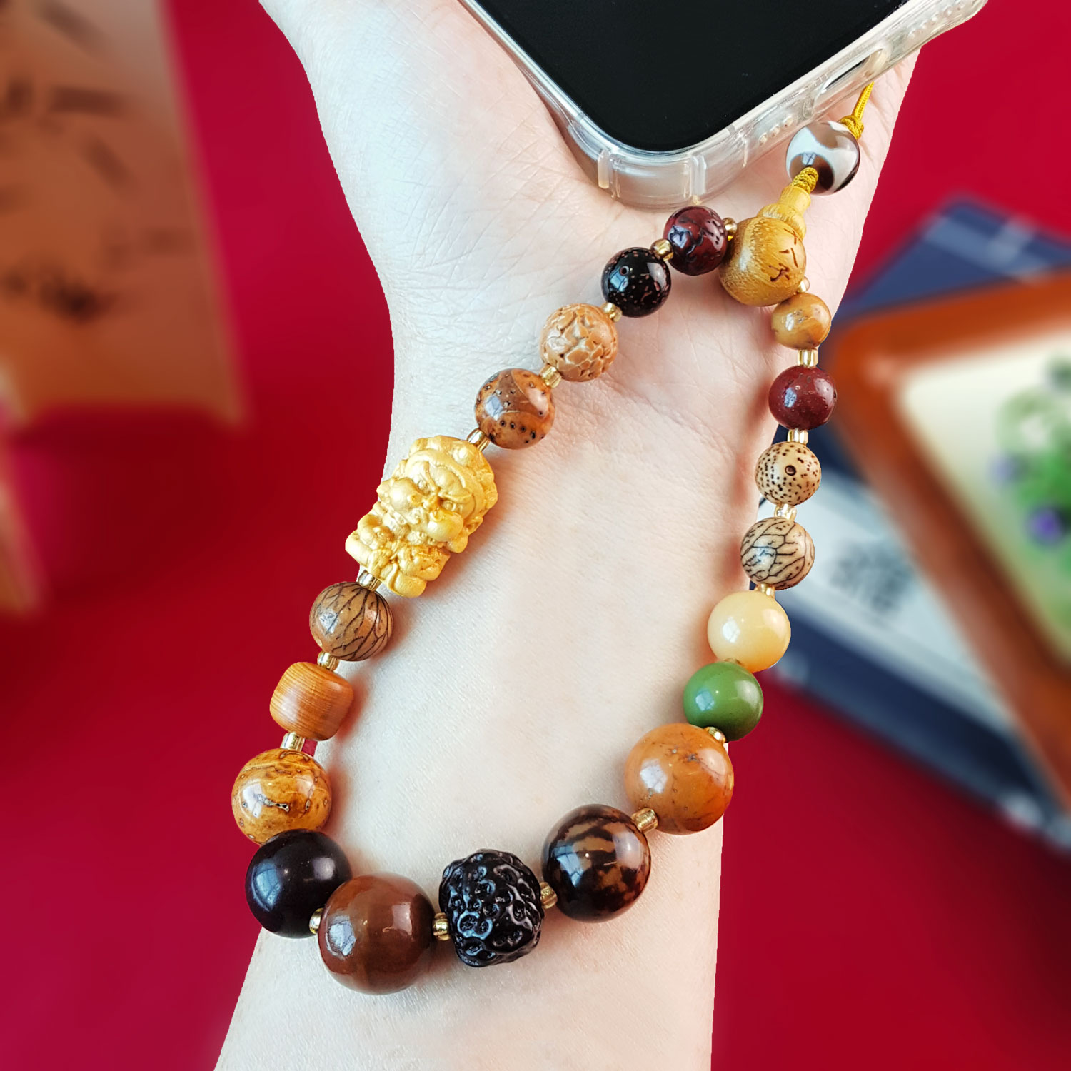 4 Aug - Eighteen Seed Bodhi with Jambhala Design Phone Hanger