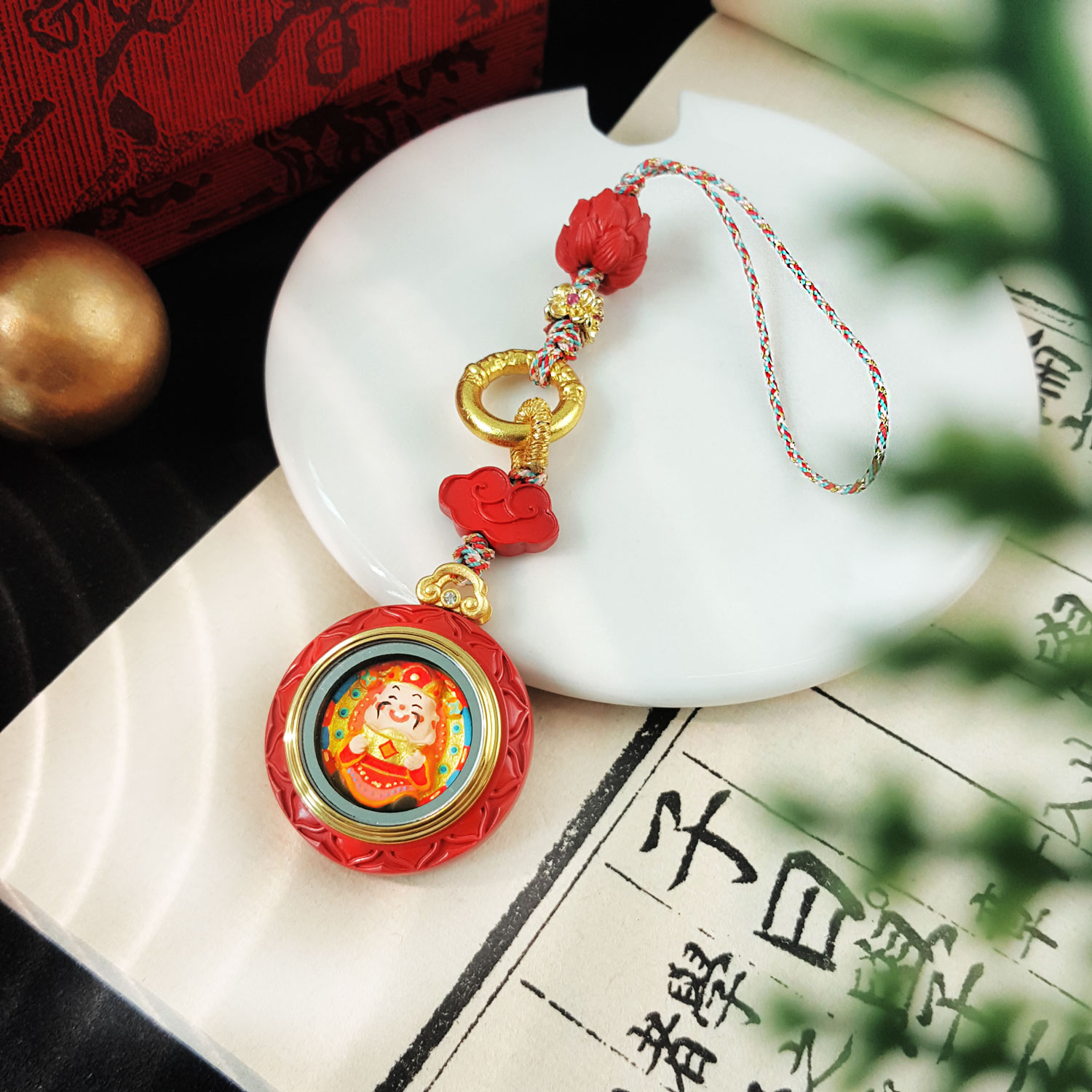 19 Aug - Cinnabar Cute God Of Wealth Round Shape Gawu Charm
