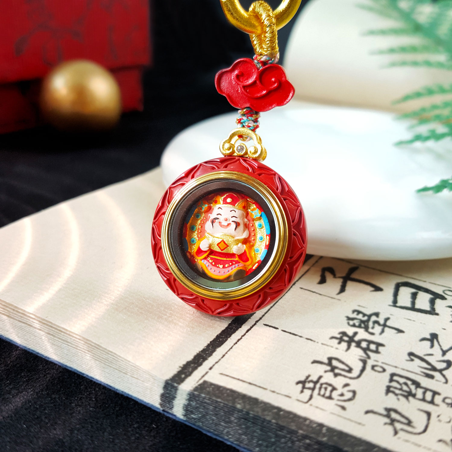 19 Aug - Cinnabar Cute God Of Wealth Round Shape Gawu Charm