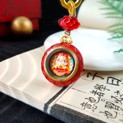 19 Aug - Cinnabar Cute God Of Wealth Round Shape Gawu Charm