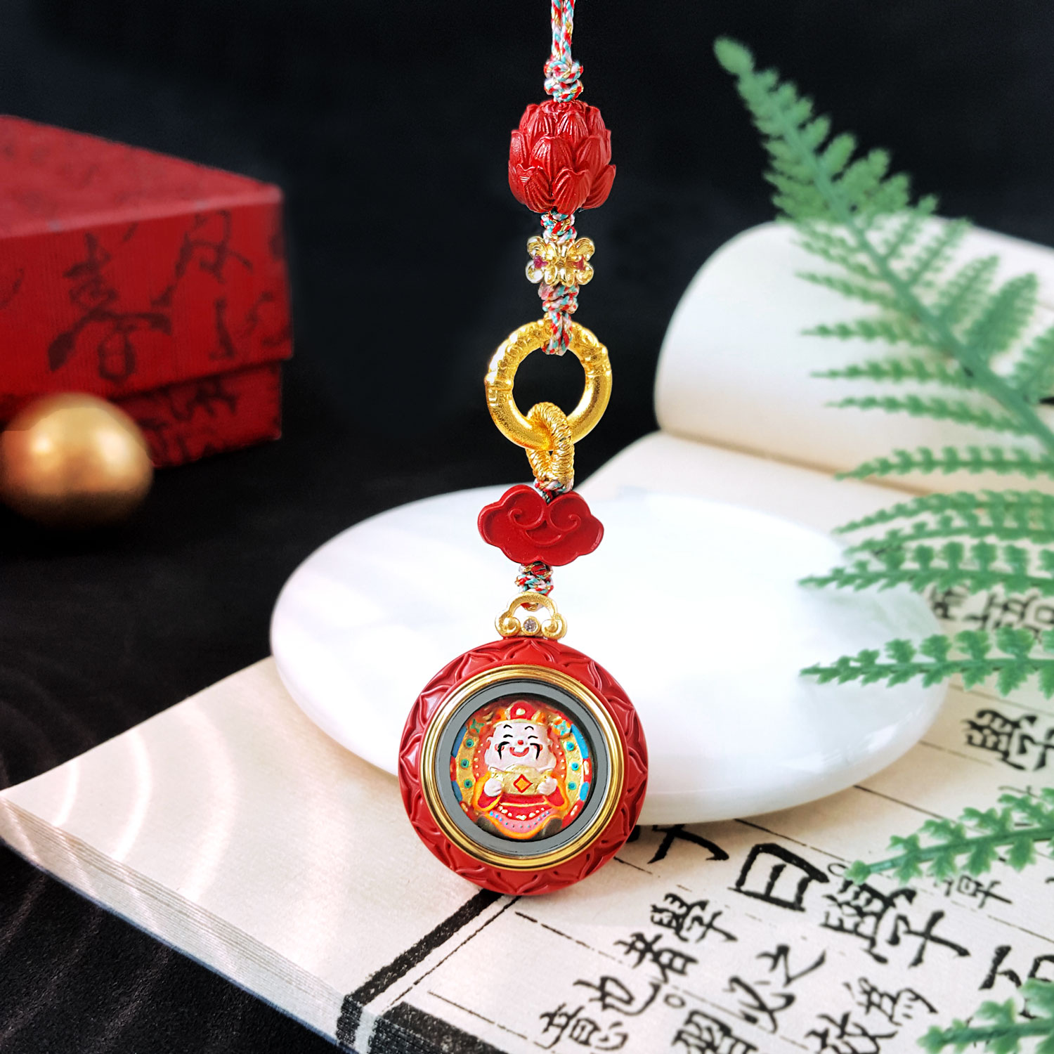 19 Aug - Cinnabar Cute God Of Wealth Round Shape Gawu Charm