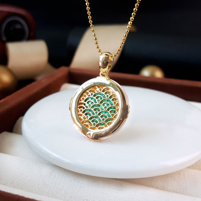 14 Aug - Sapphire Green Meteorite With Shell Pendant