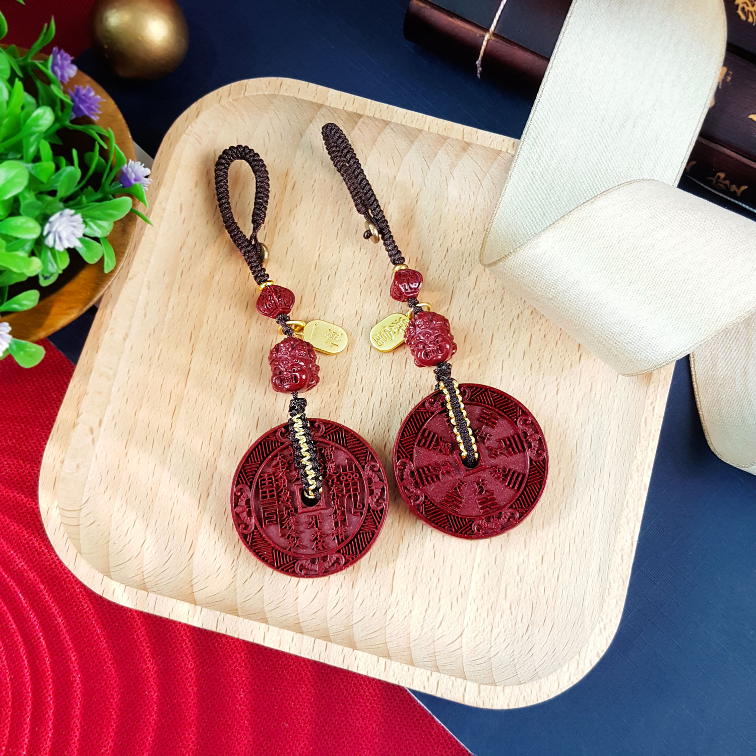 24 Aug - Purple Gold Cinnabar San Gui Money Bagua Charm