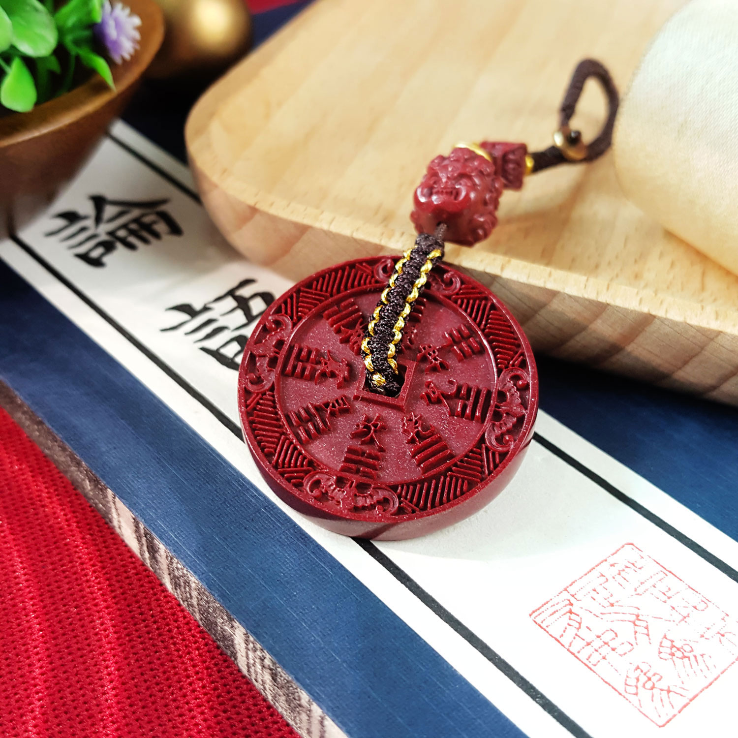 24 Aug - Purple Gold Cinnabar San Gui Money Bagua Charm