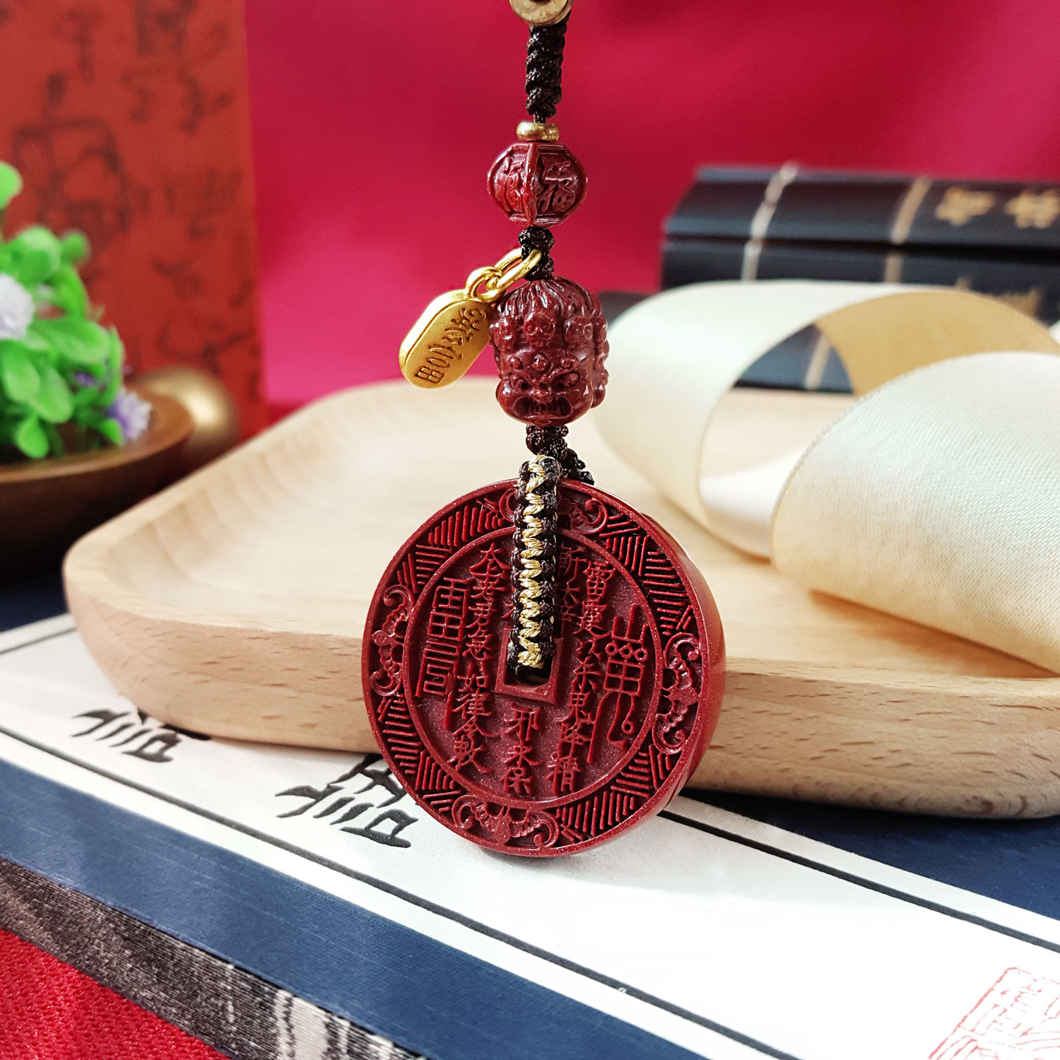 24 Aug - Purple Gold Cinnabar San Gui Money Bagua Charm