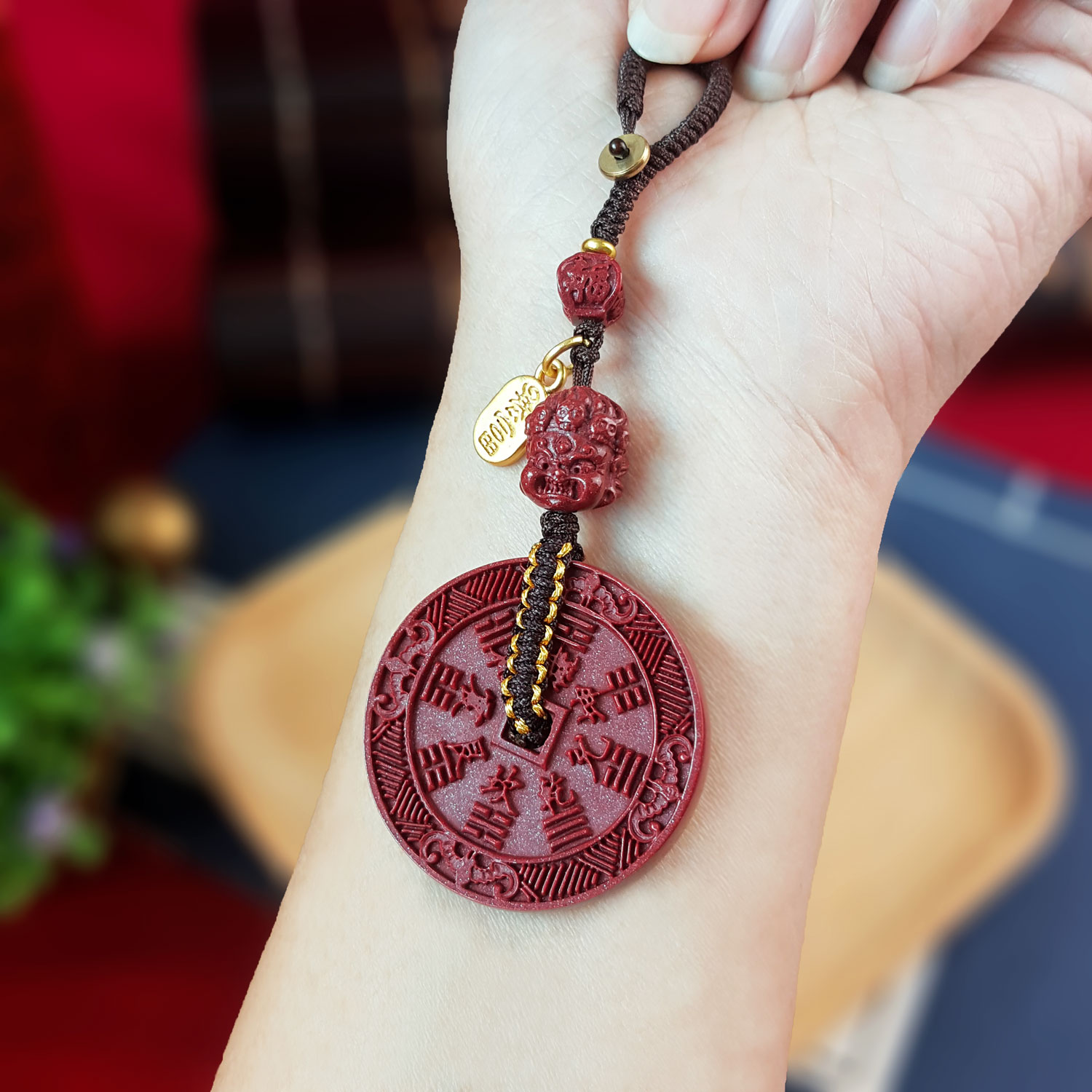 24 Aug - Purple Gold Cinnabar San Gui Money Bagua Charm