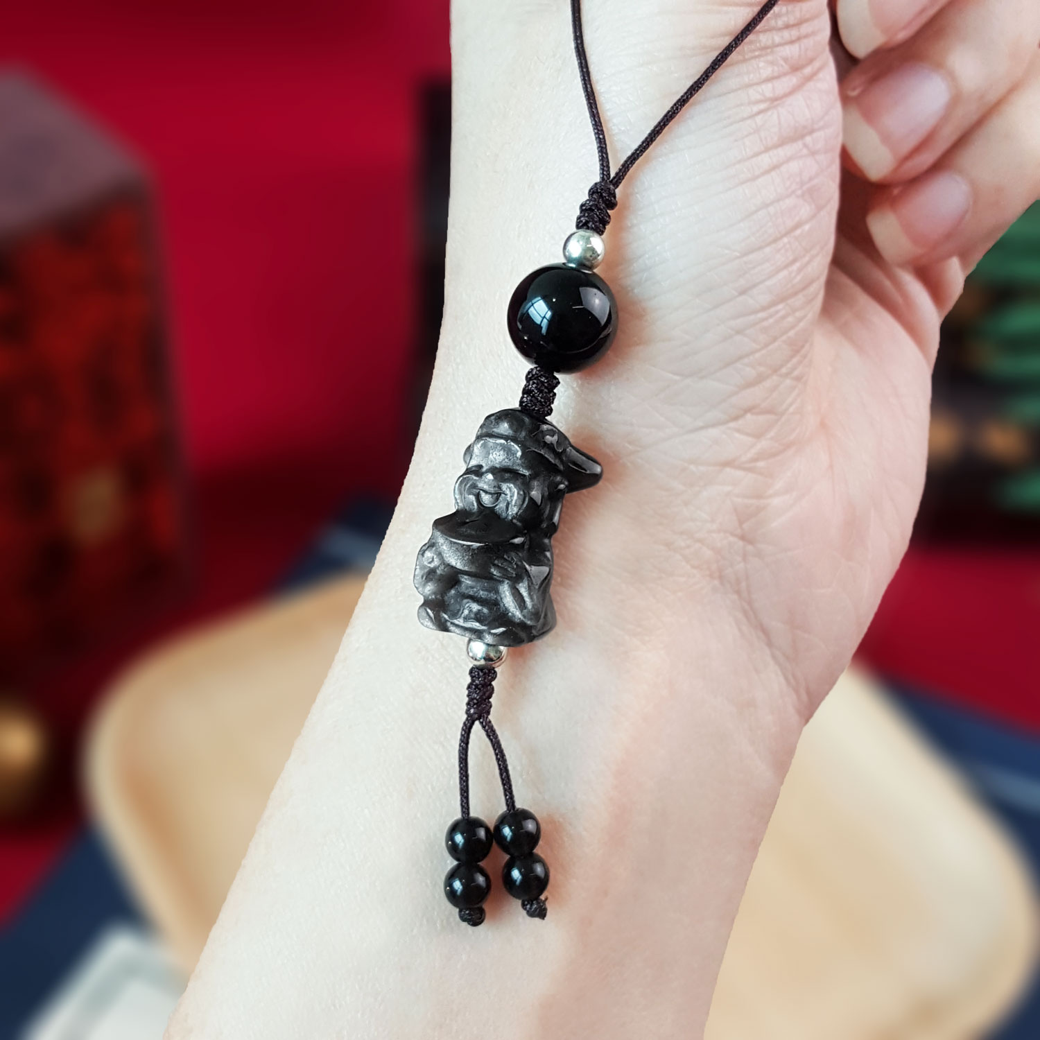 21 Aug - Silver Obsidian God Of Wealth Charm