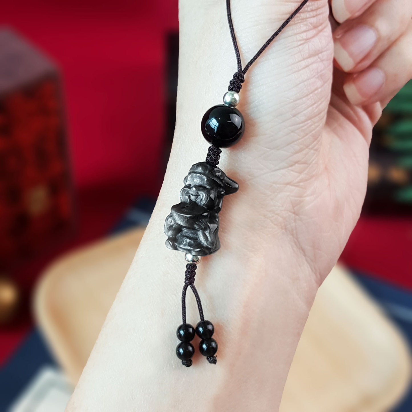 21 Aug - Silver Obsidian God Of Wealth Charm