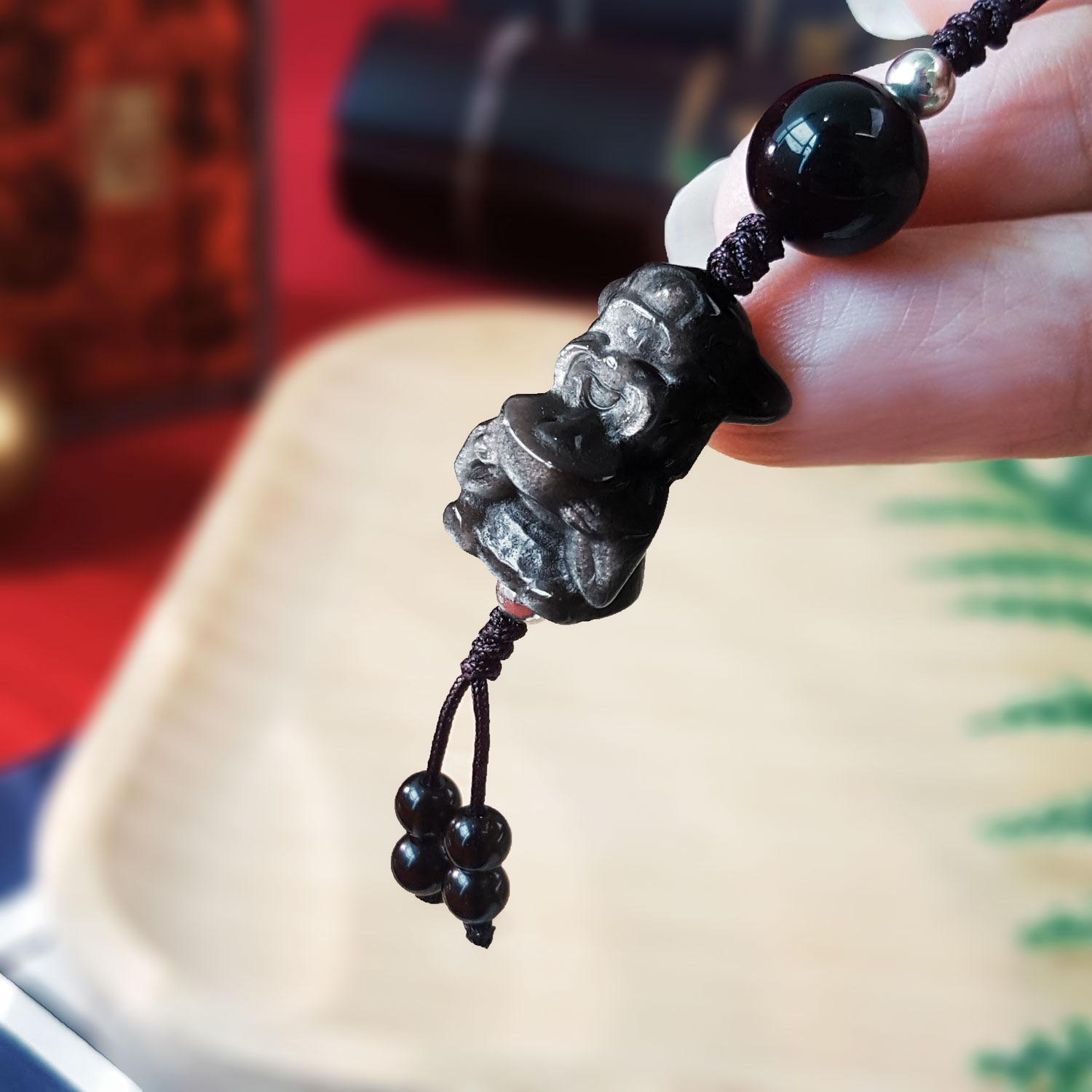 21 Aug - Silver Obsidian God Of Wealth Charm