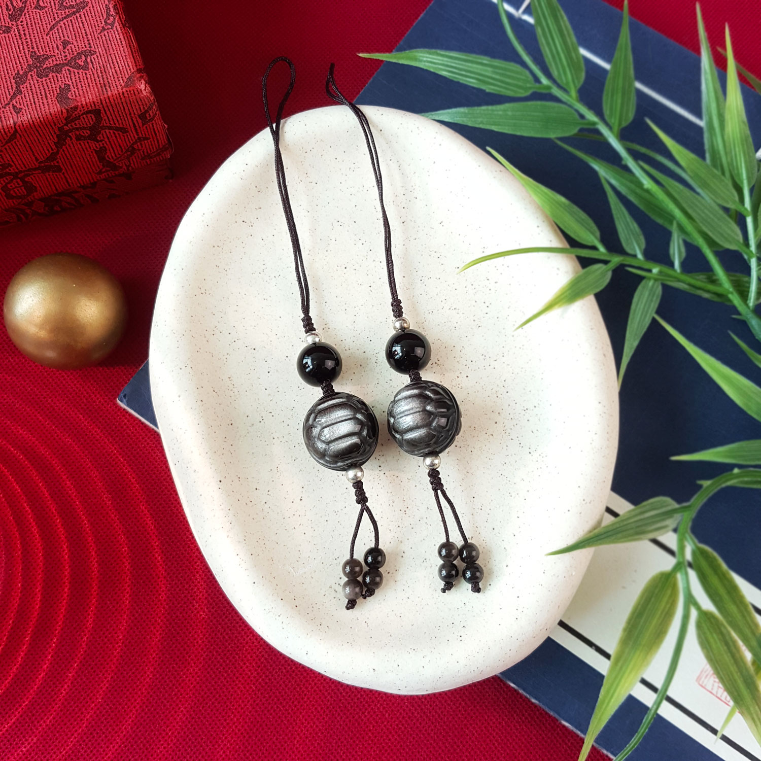 21 Aug - Silver Obsidian Turtle Shell Charm