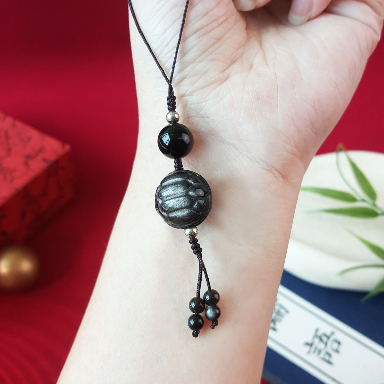21 Aug - Silver Obsidian Turtle Shell Charm