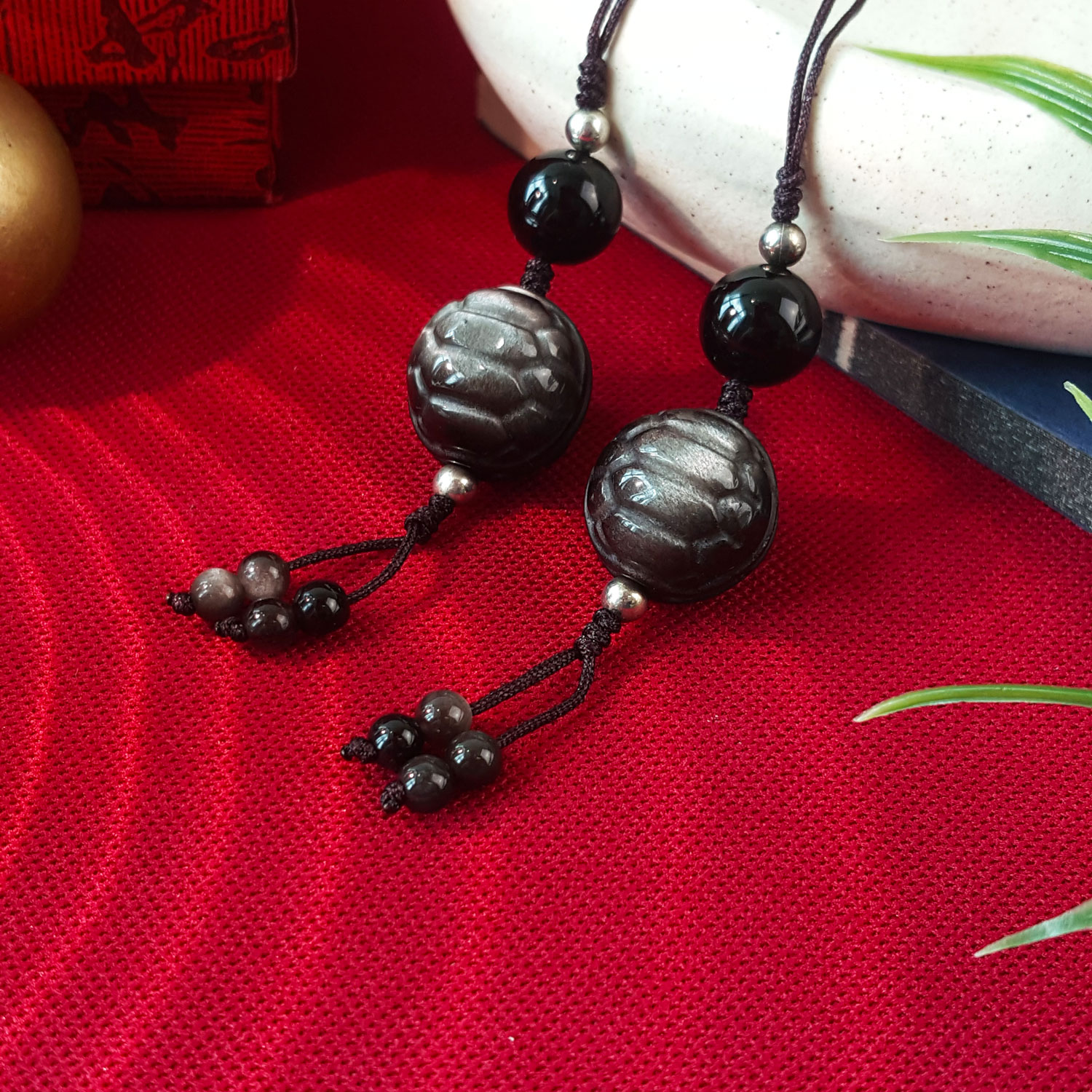 21 Aug - Silver Obsidian Turtle Shell Charm
