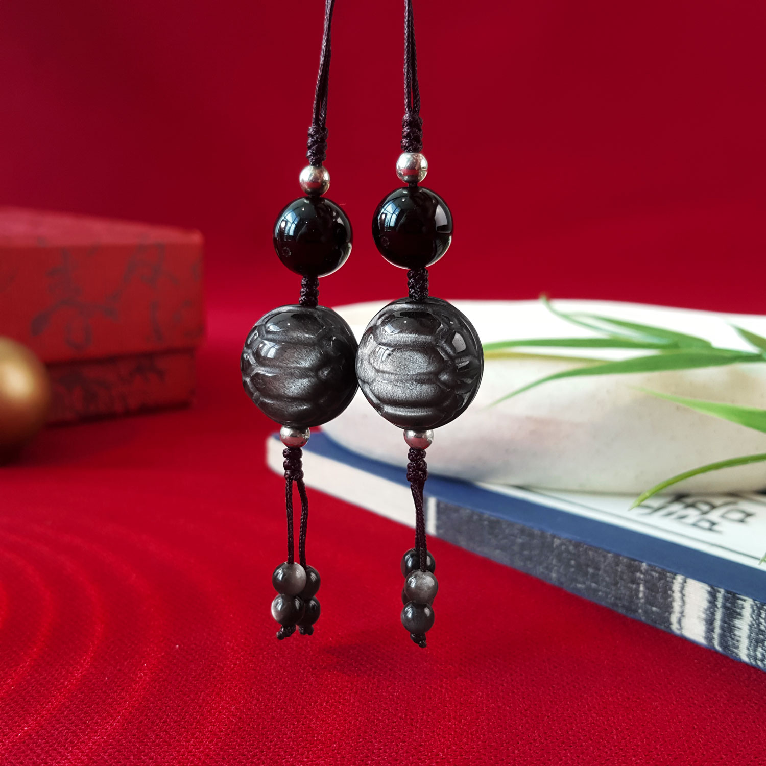 21 Aug - Silver Obsidian Turtle Shell Charm