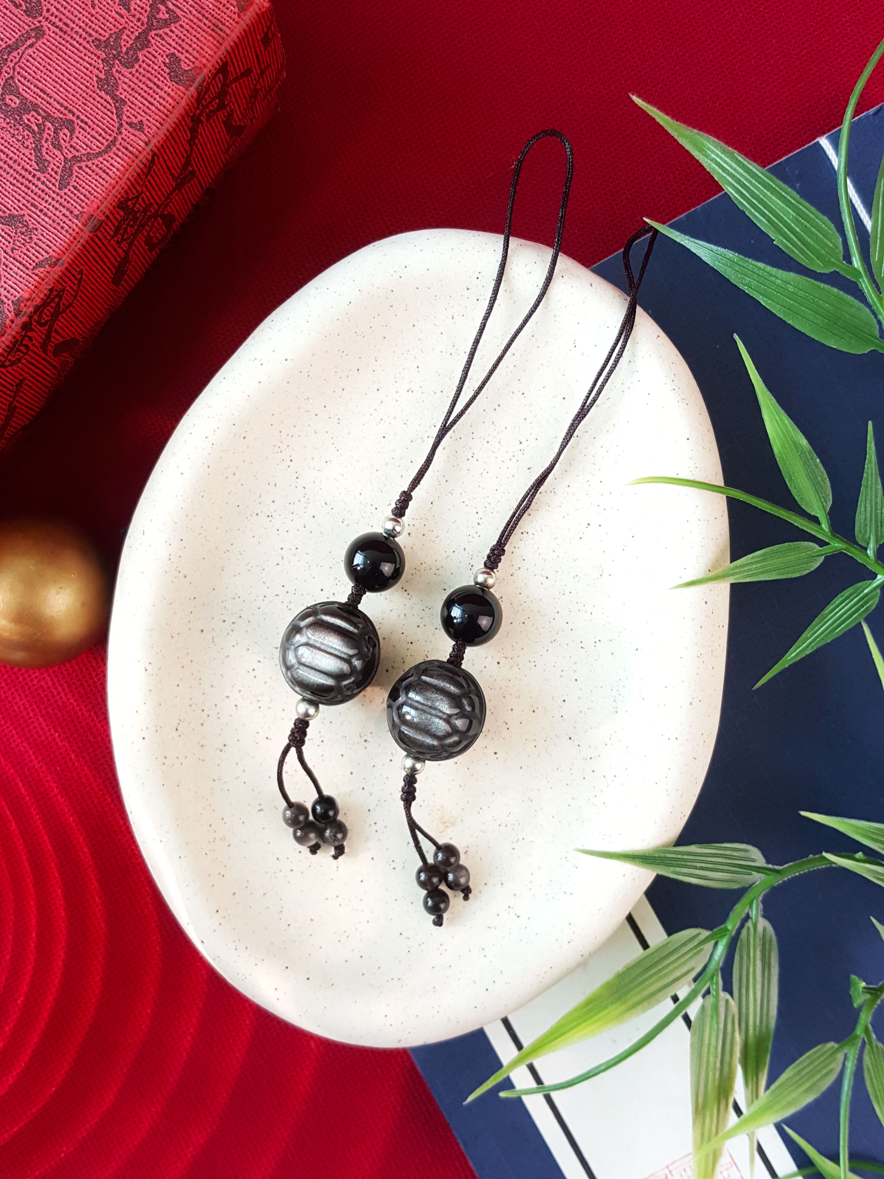 21 Aug - Silver Obsidian Turtle Shell Charm