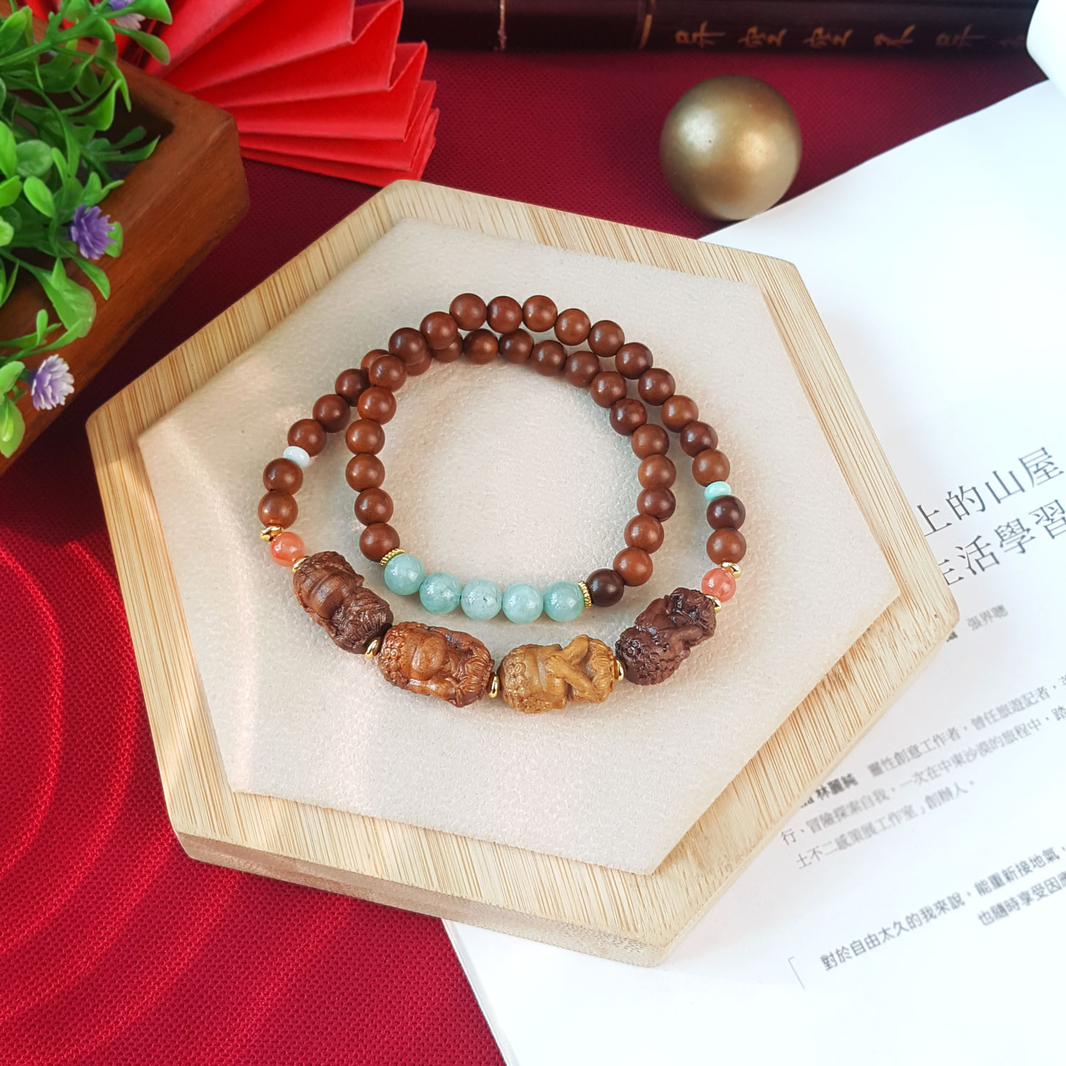 21 Aug - Lightnings Struck Jujube Wood Four No Monk Double Layer Bracelet