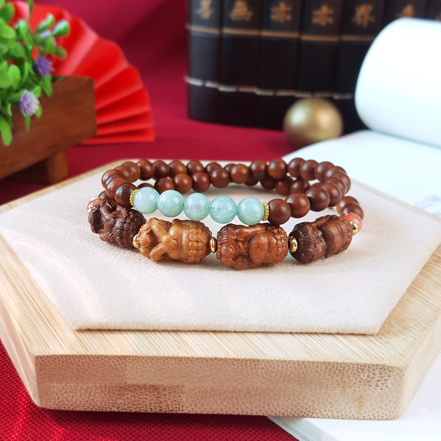 21 Aug - Lightnings Struck Jujube Wood Four No Monk Double Layer Bracelet