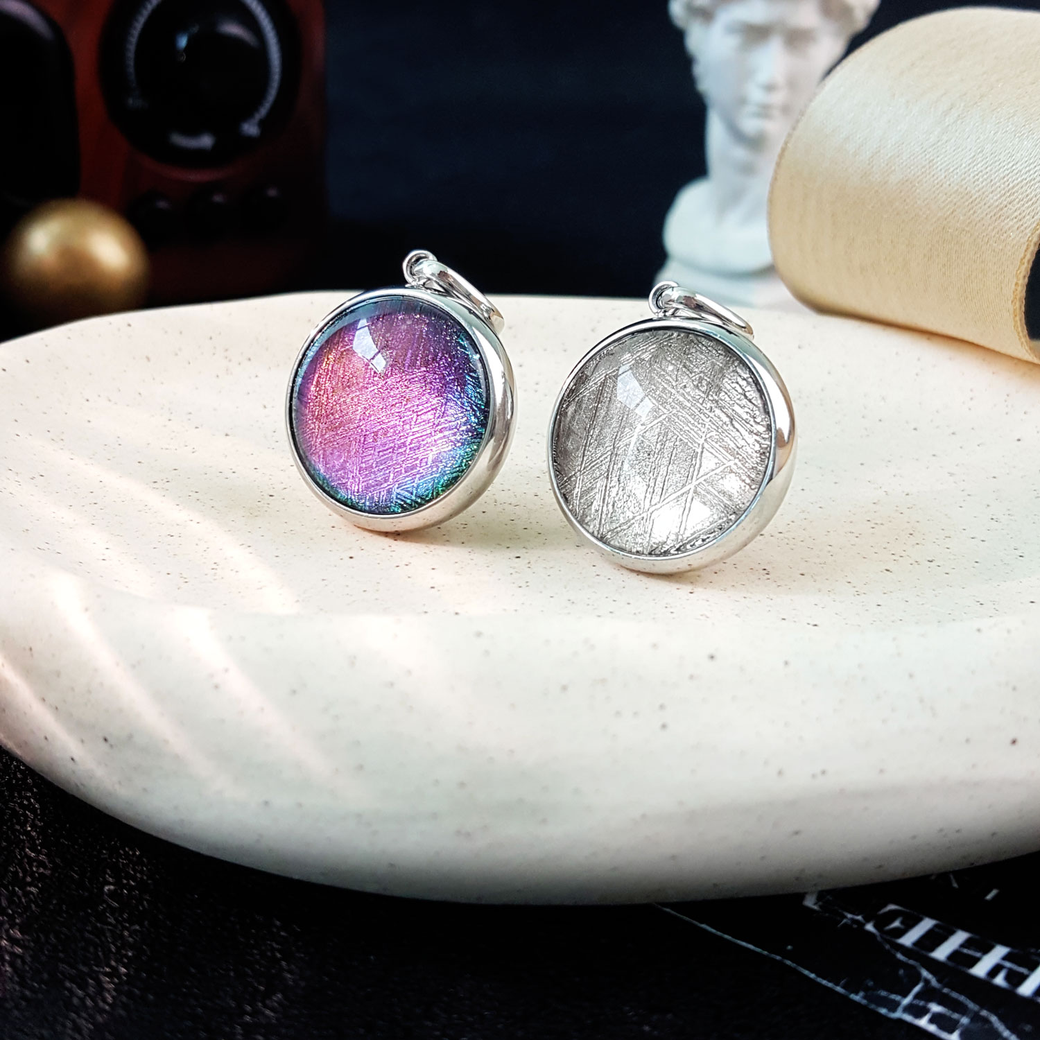 2 Sep - Double Side Meteorite Round Shape Pendant (Fantasy & W.Gold)