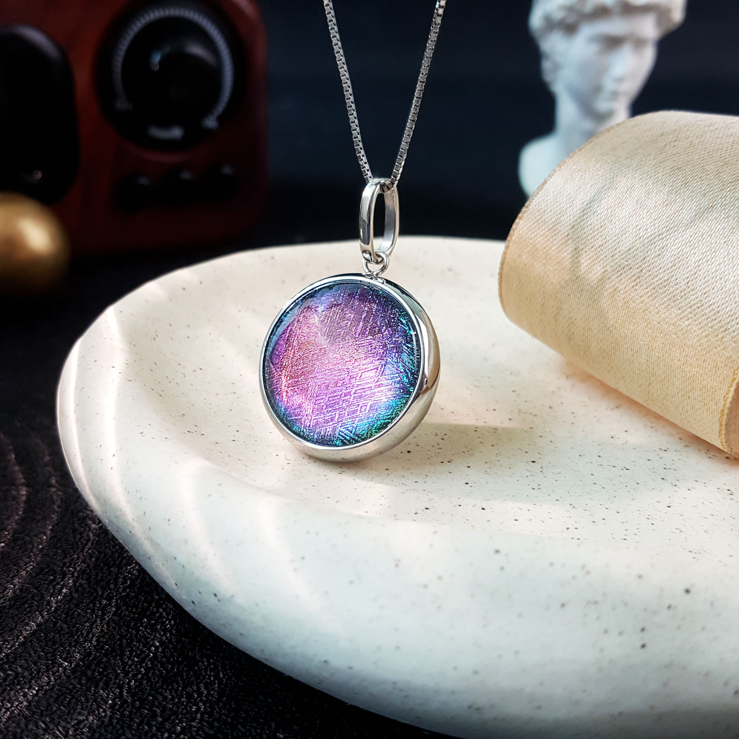 2 Sep - Double Side Meteorite Round Shape Pendant (Fantasy & W.Gold)