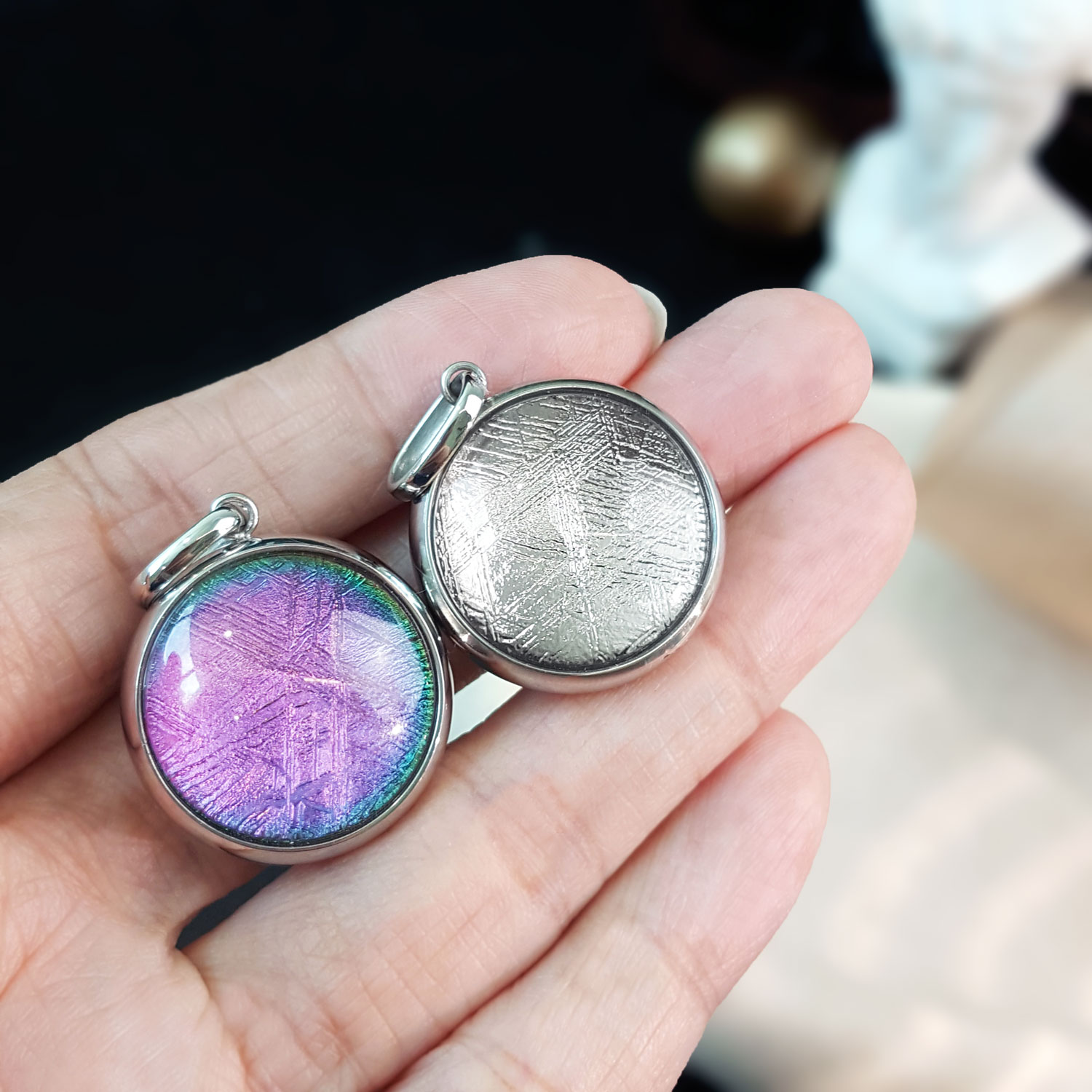 2 Sep - Double Side Meteorite Round Shape Pendant (Fantasy & W.Gold)