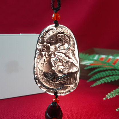 7 Sep - Iced Obsidian Double Fish Charm