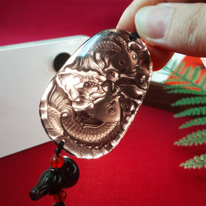 7 Sep - Iced Obsidian Double Fish Charm