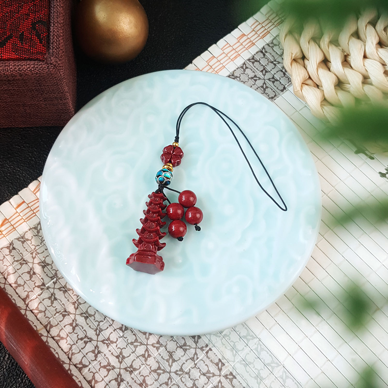 8 Sep - Purple Gold Cinnabar Six Tier Pagoda Charm