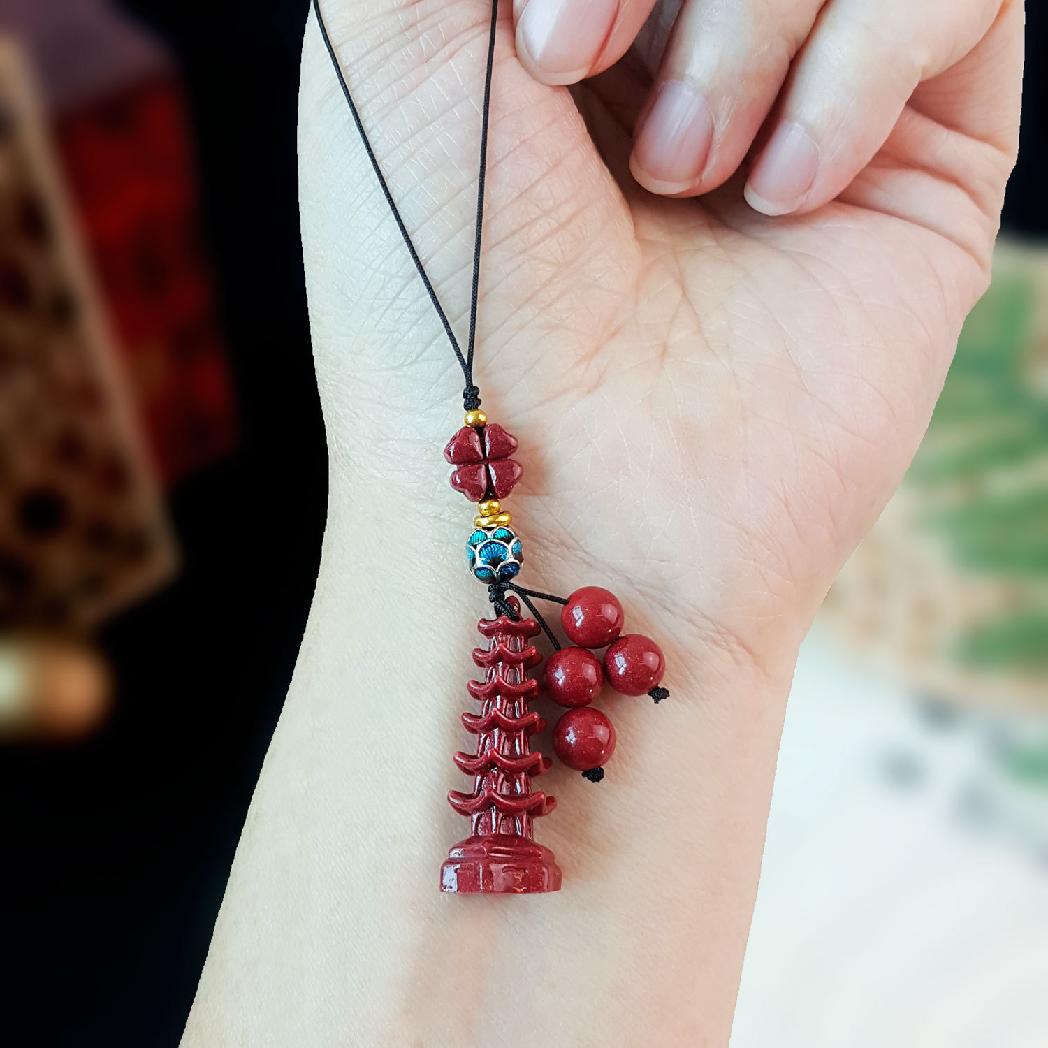 8 Sep - Purple Gold Cinnabar Six Tier Pagoda Charm