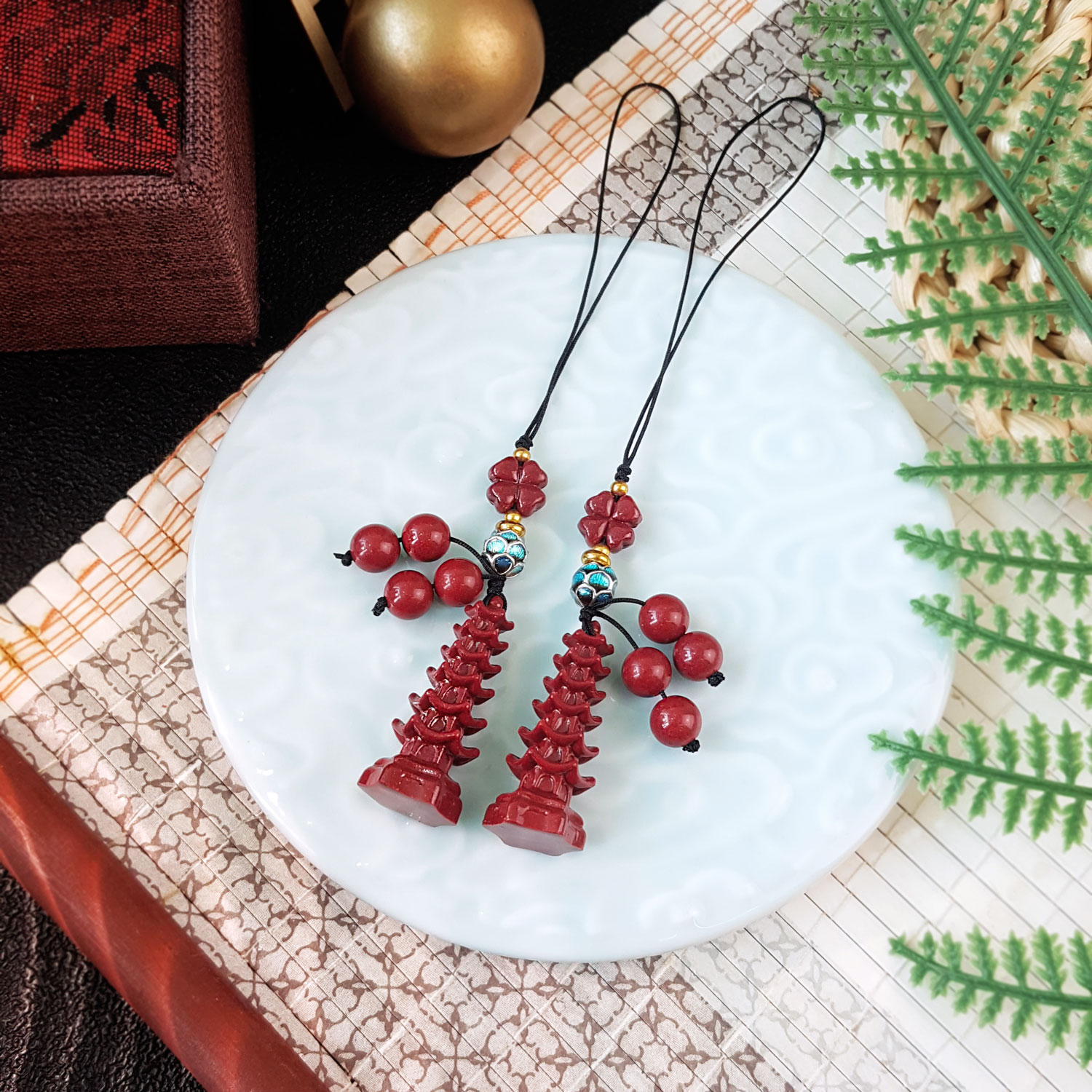8 Sep - Purple Gold Cinnabar Six Tier Pagoda Charm