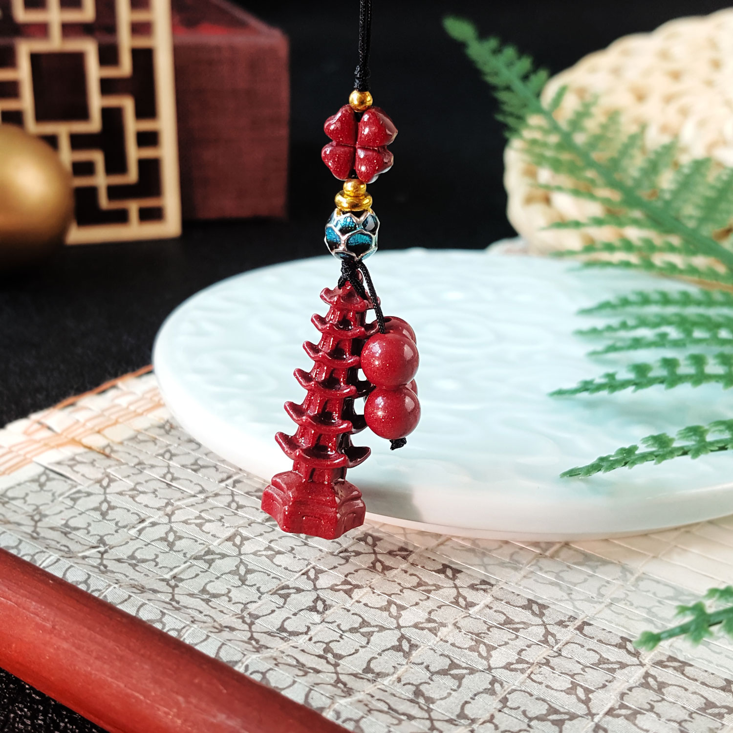 8 Sep - Purple Gold Cinnabar Six Tier Pagoda Charm