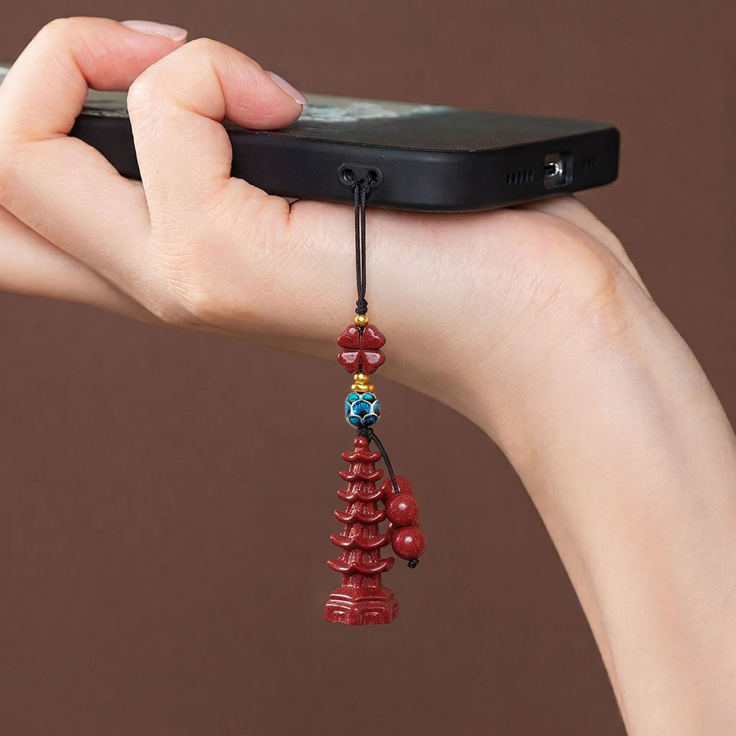 8 Sep - Purple Gold Cinnabar Six Tier Pagoda Charm