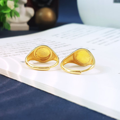 7 Sep - 10mm Gold Meteorite Round Adjustable Ring (Gold Frame)