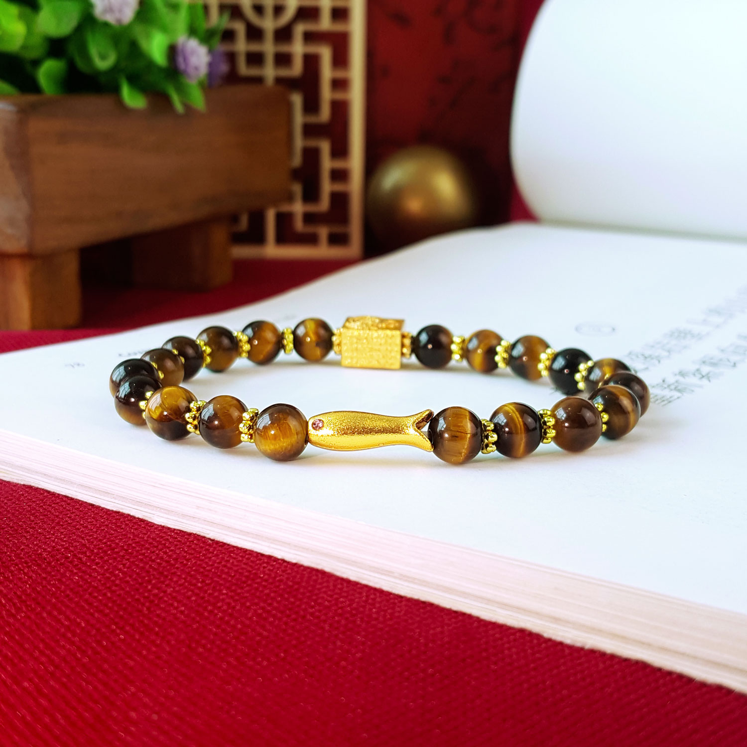 9 Sep - Tiger Eye with Five Scriptures Design Bracelet