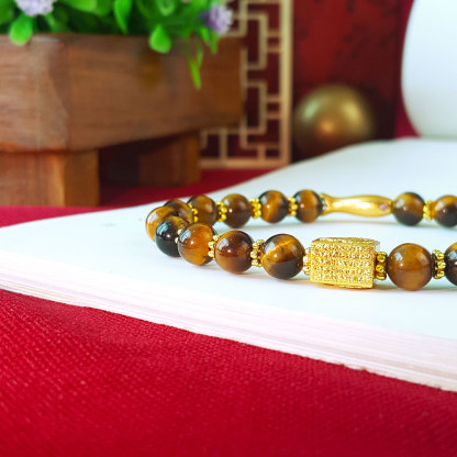 9 Sep - Tiger Eye with Five Scriptures Design Bracelet