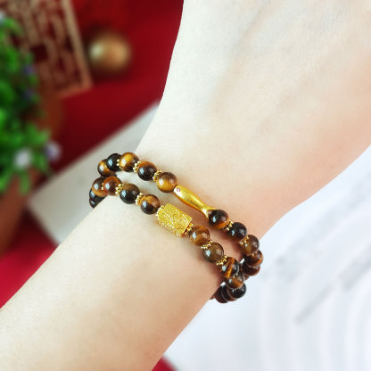 9 Sep - Tiger Eye with Five Scriptures Design Bracelet