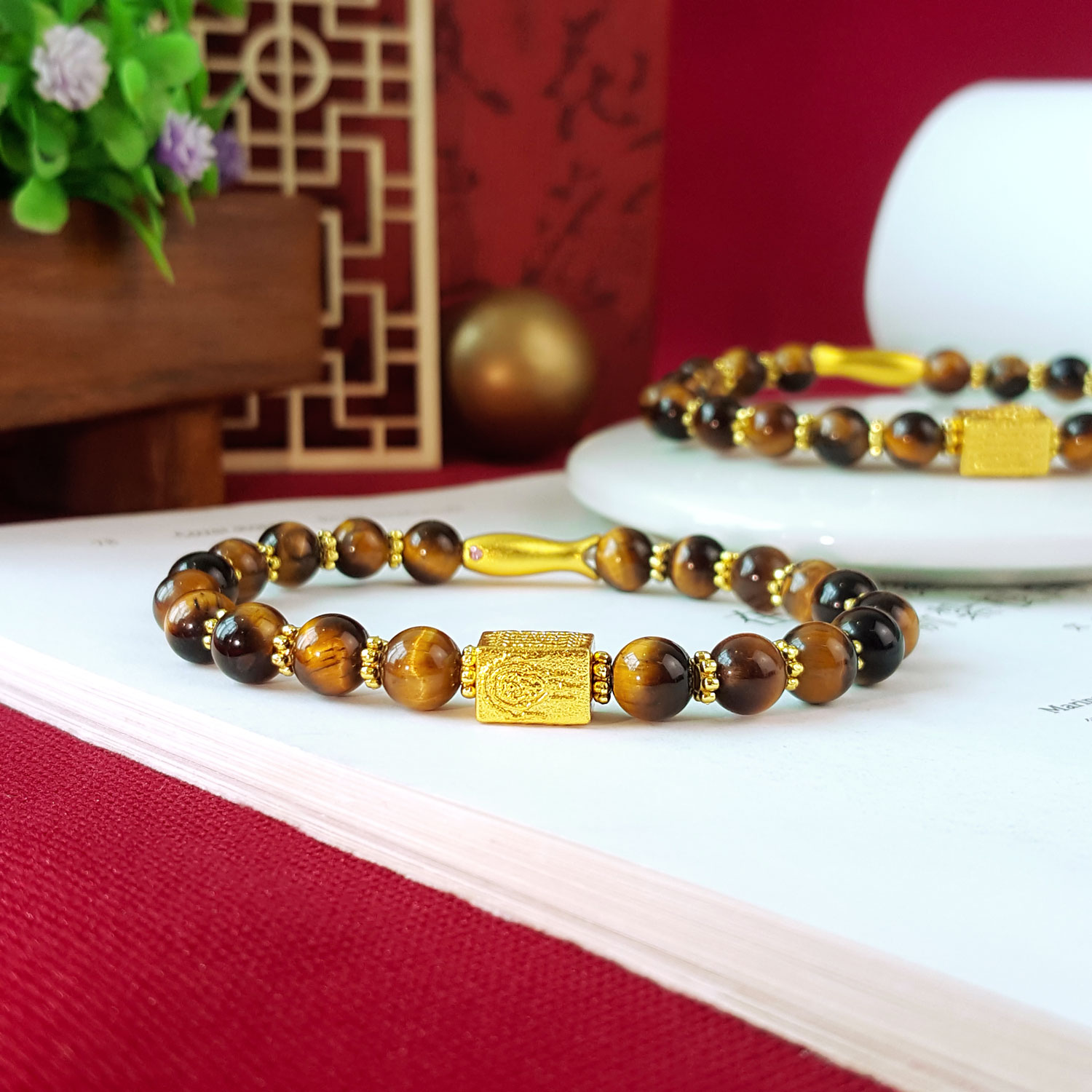 9 Sep - Tiger Eye with Five Scriptures Design Bracelet