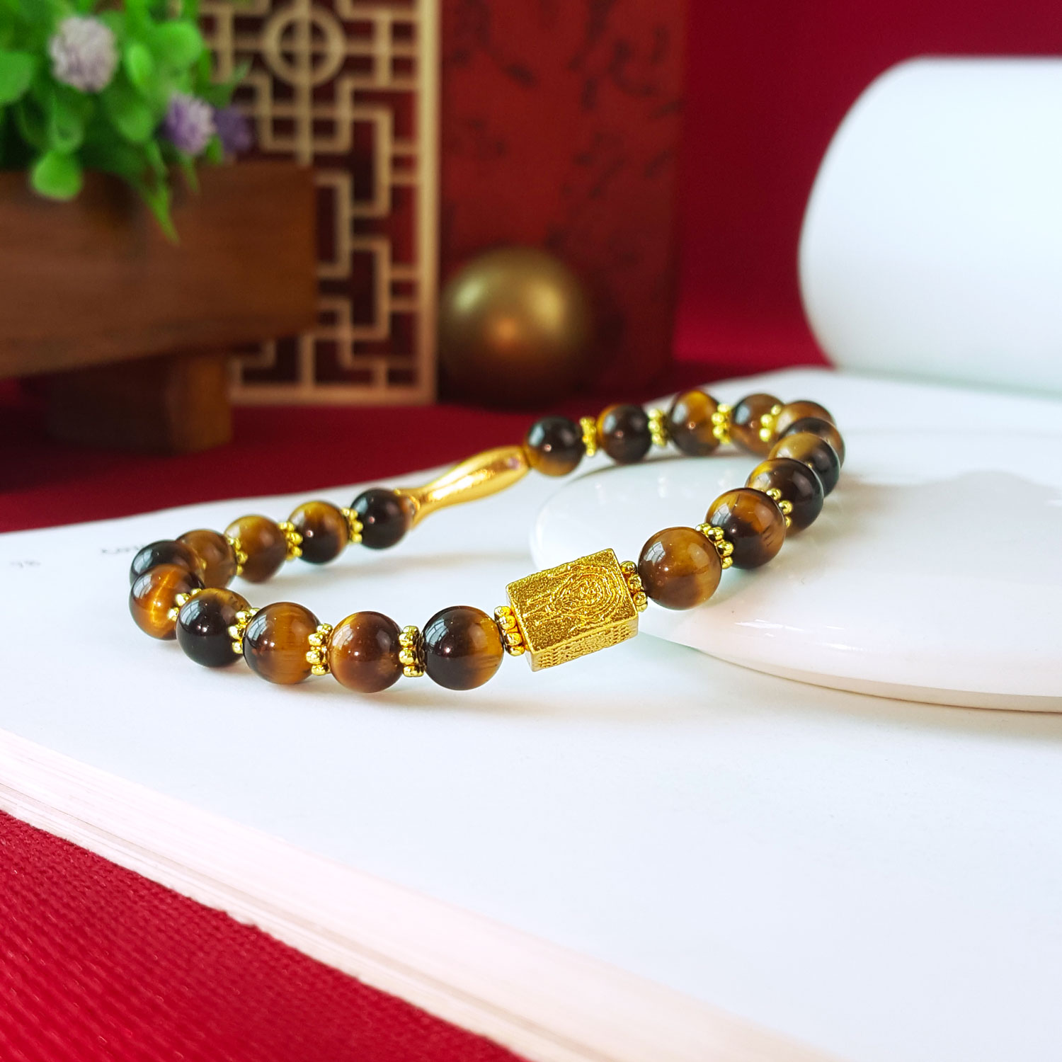 9 Sep - Tiger Eye with Five Scriptures Design Bracelet