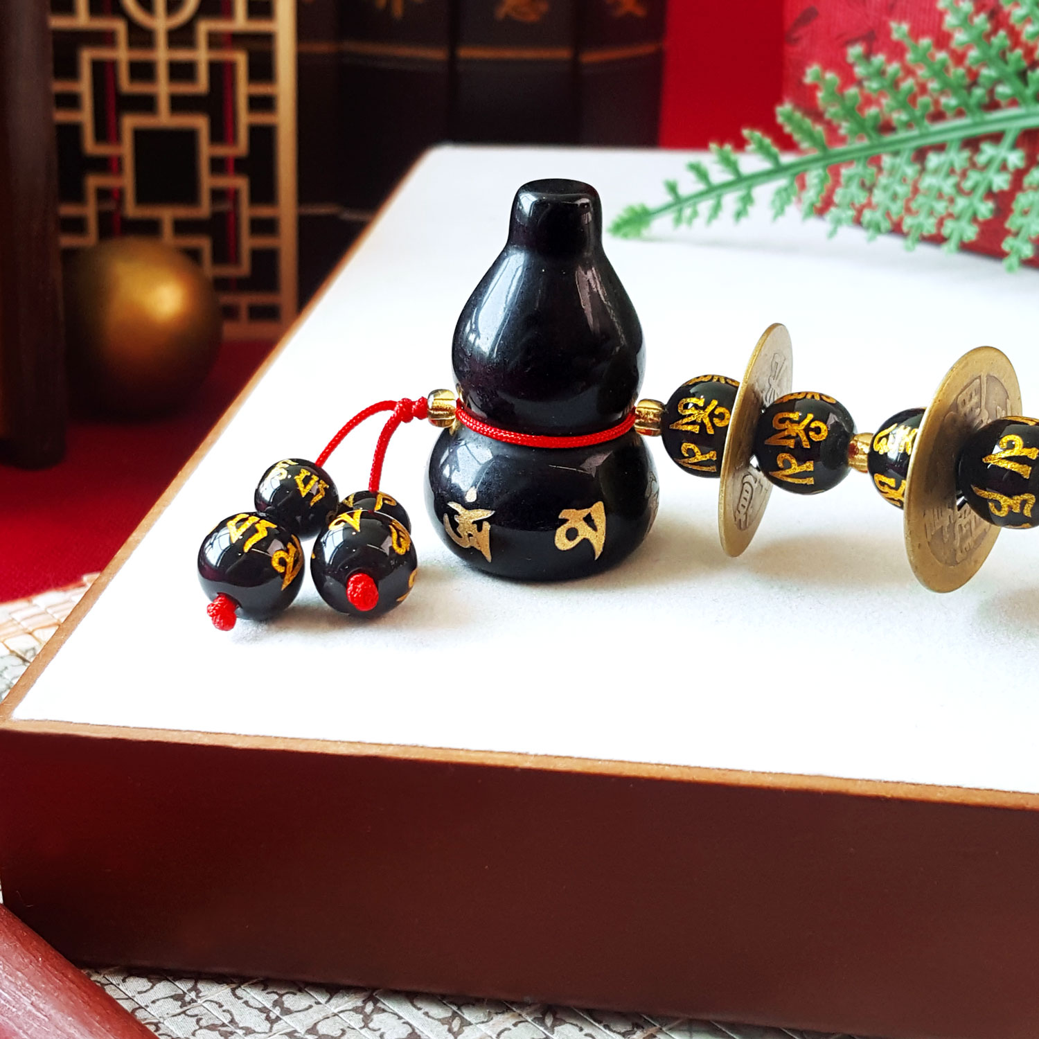 22 Sep - Black Obsidian Mantra Hulu With Six Emperor Coin Charm