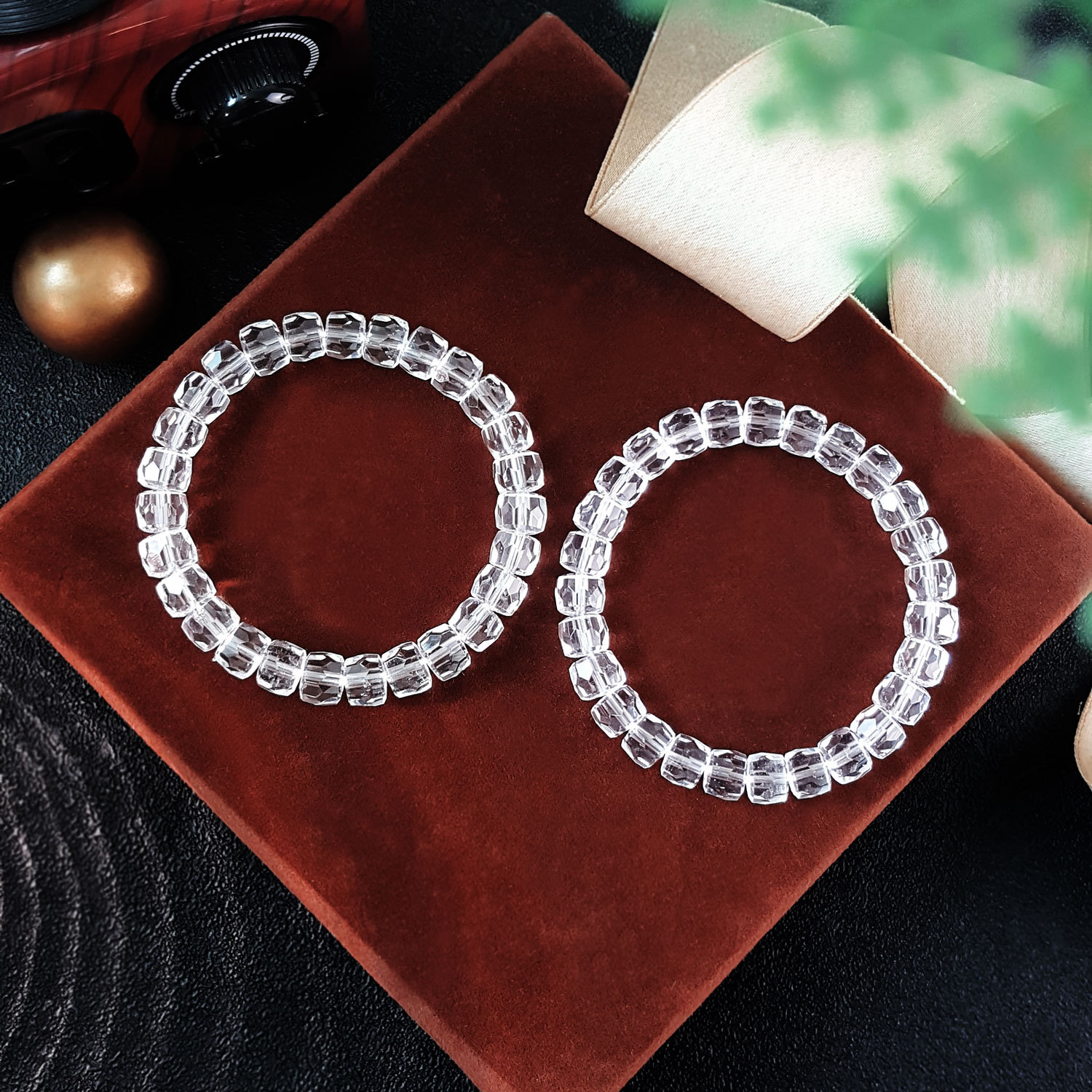 22 Sep - Clear Quartz Stacked Bead Cutting Bracelet