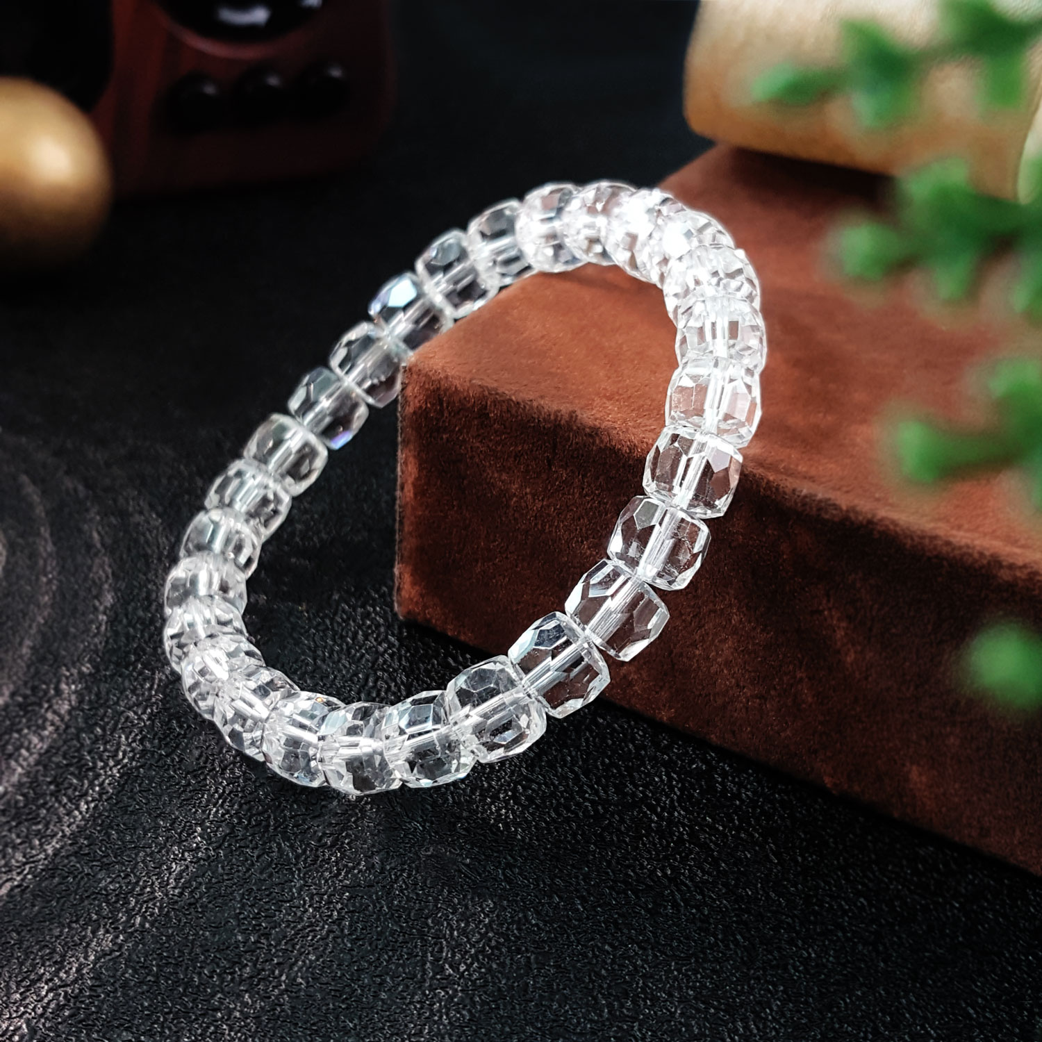 22 Sep - Clear Quartz Stacked Bead Cutting Bracelet