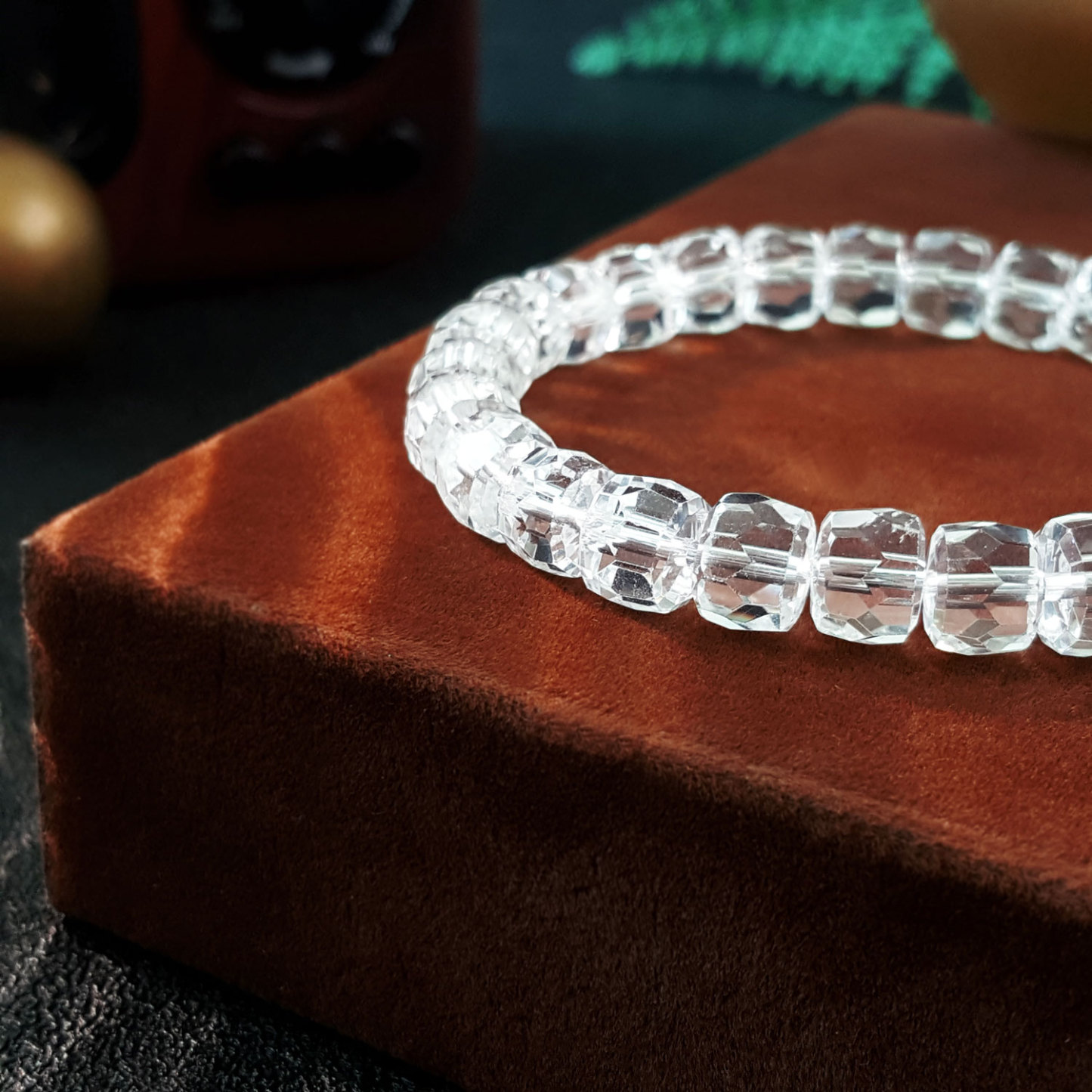 22 Sep - Clear Quartz Stacked Bead Cutting Bracelet
