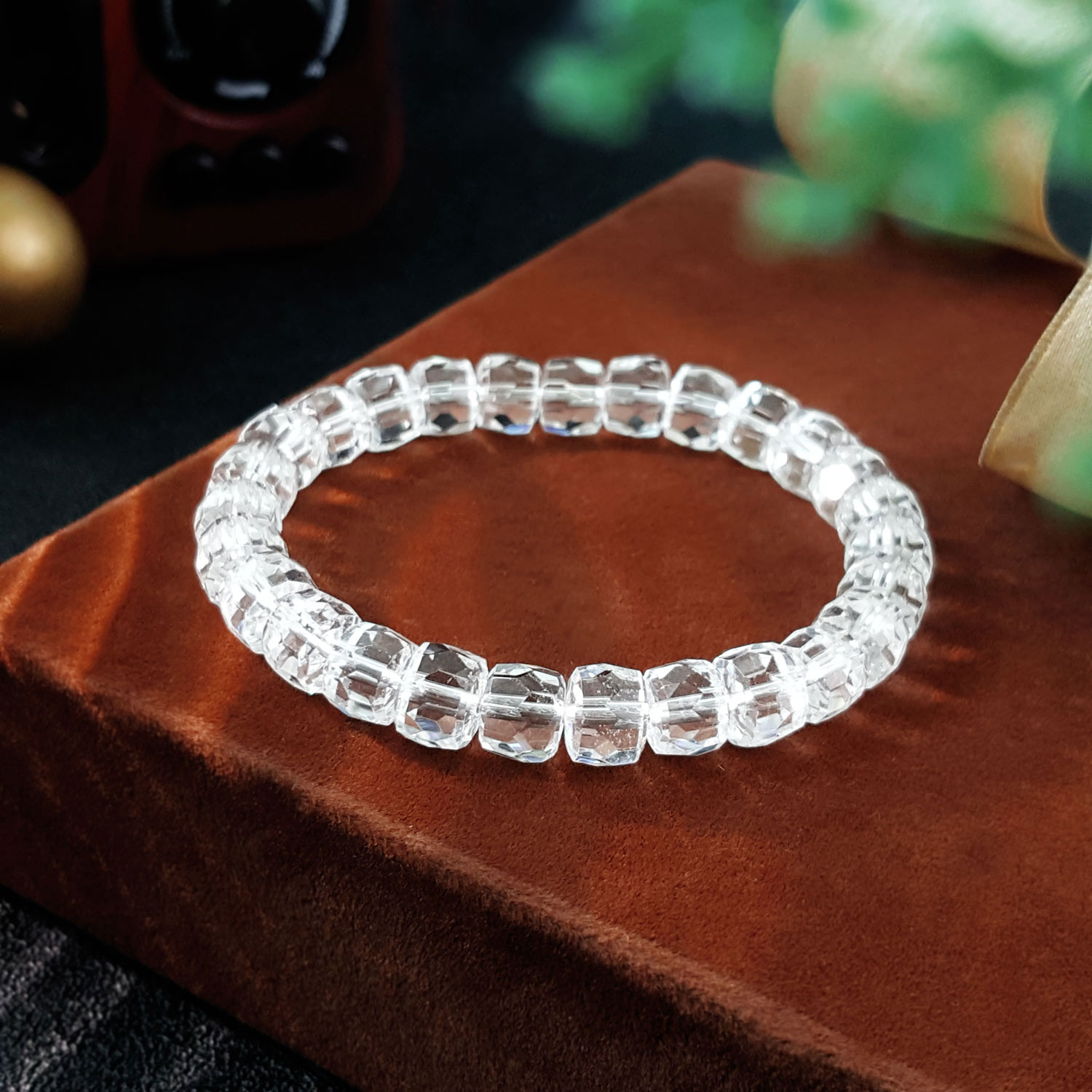 22 Sep - Clear Quartz Stacked Bead Cutting Bracelet