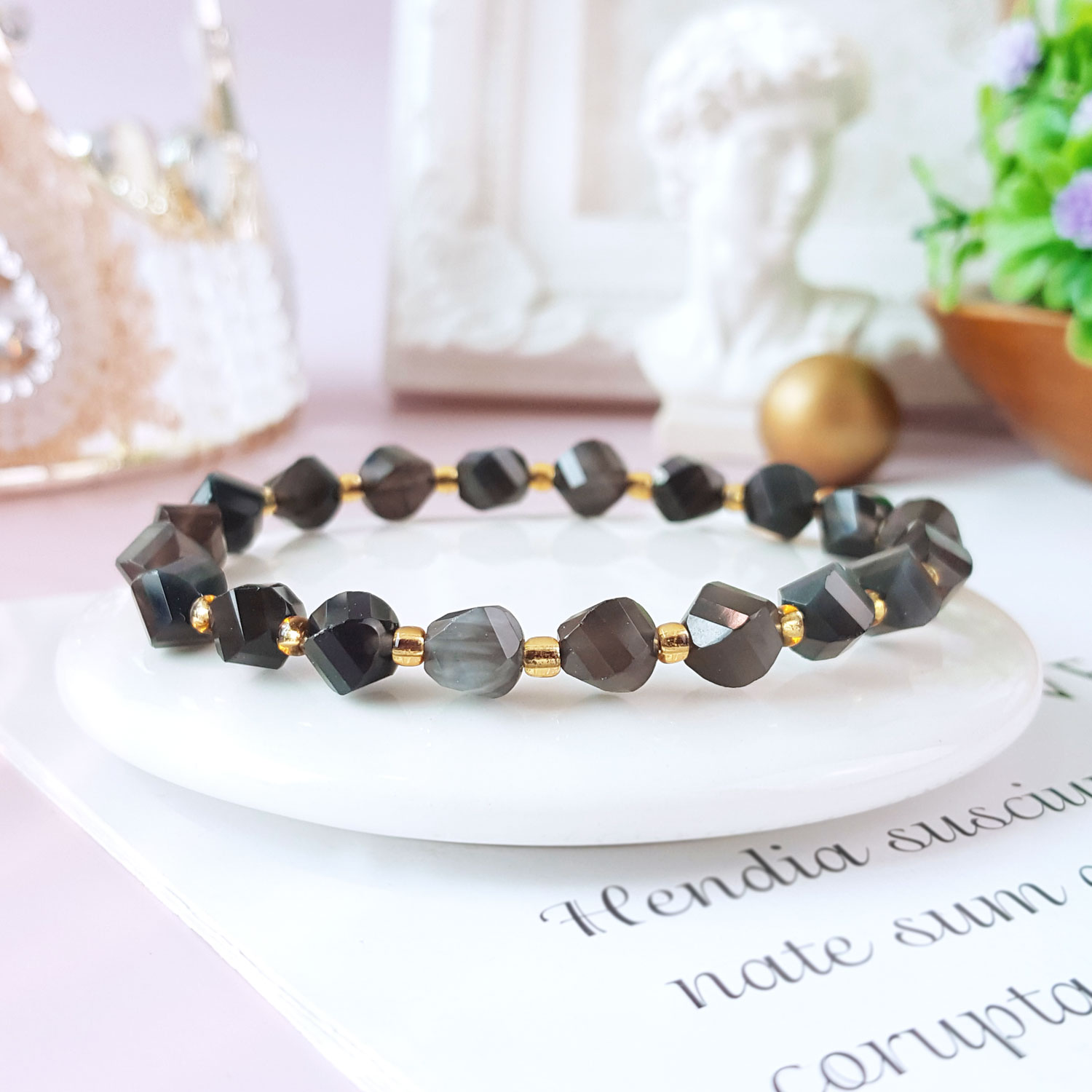 13 Oct - Iced Obsidian S Shape Bracelet