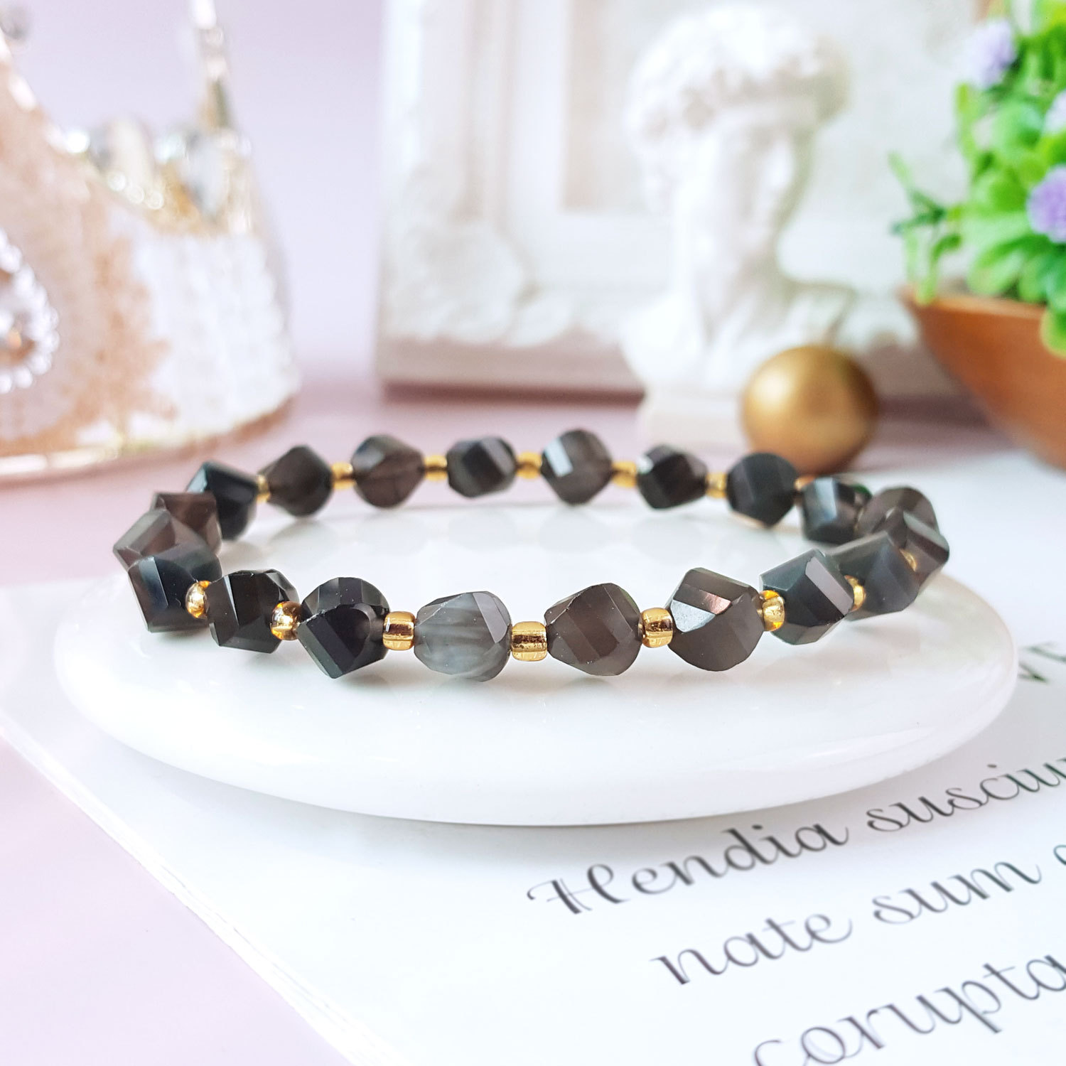 13 Oct - Iced Obsidian S Shape Bracelet