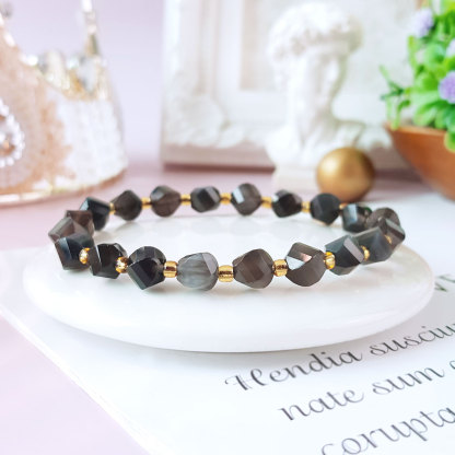13 Oct - Iced Obsidian S Shape Bracelet
