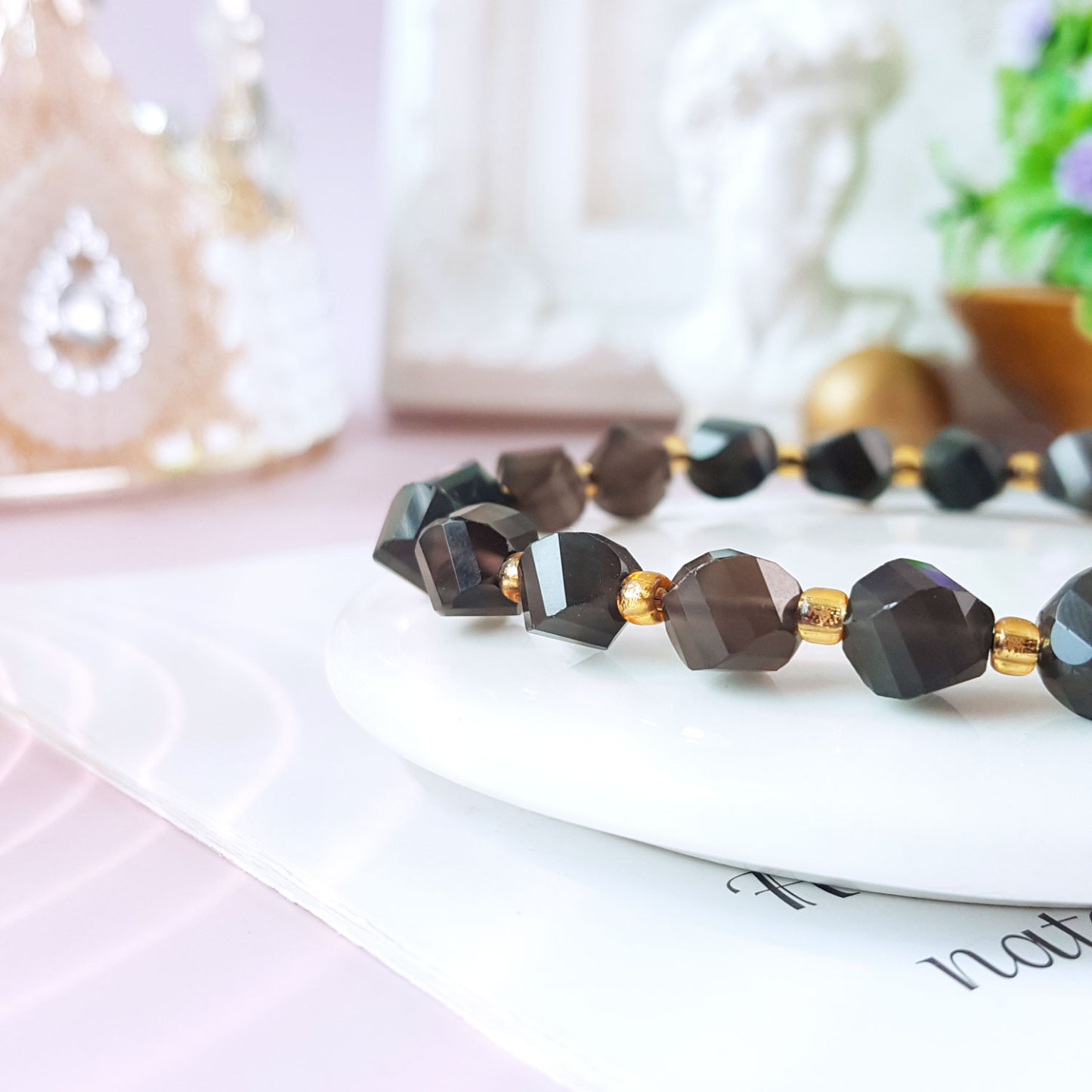 13 Oct - Iced Obsidian S Shape Bracelet