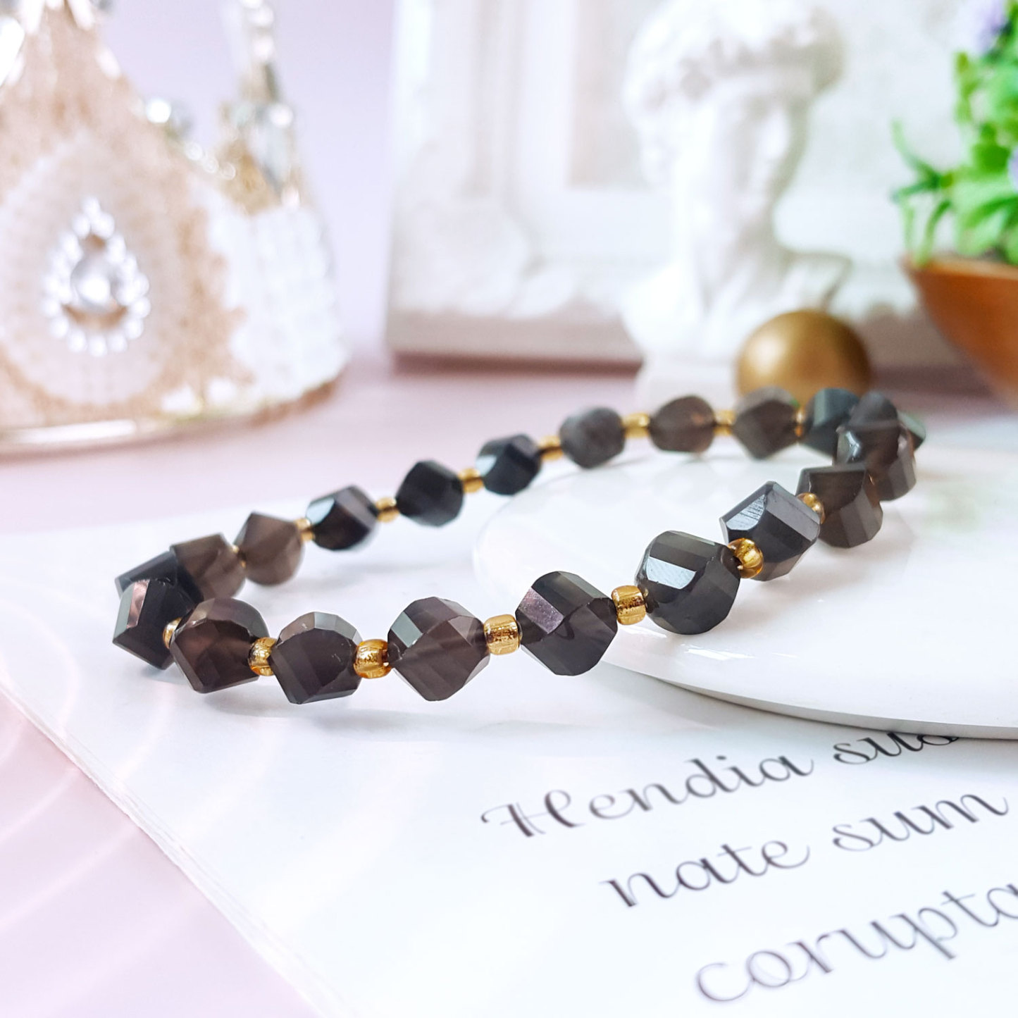 13 Oct - Iced Obsidian S Shape Bracelet
